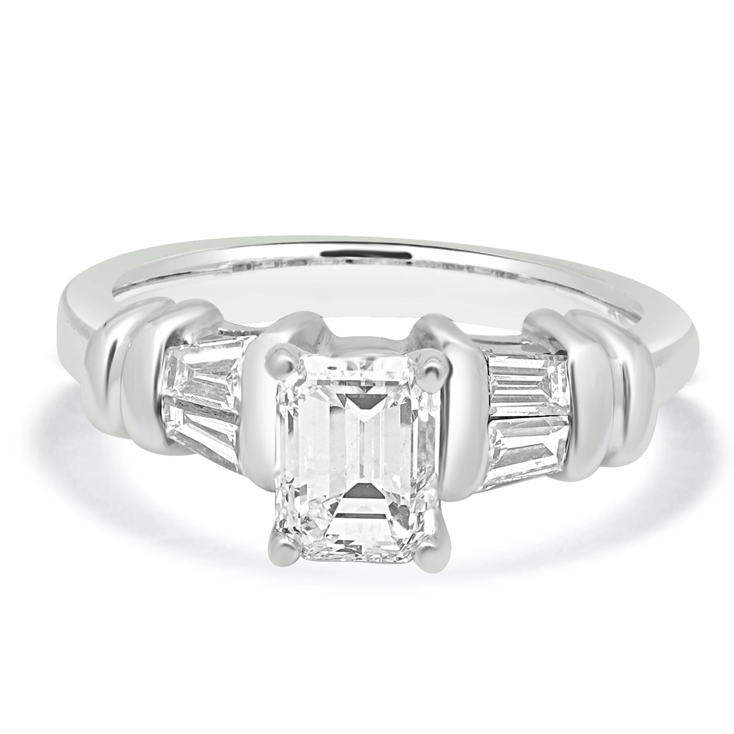 14 Karat White Gold Diamond Engagement Ring w/ Baguette Accents
