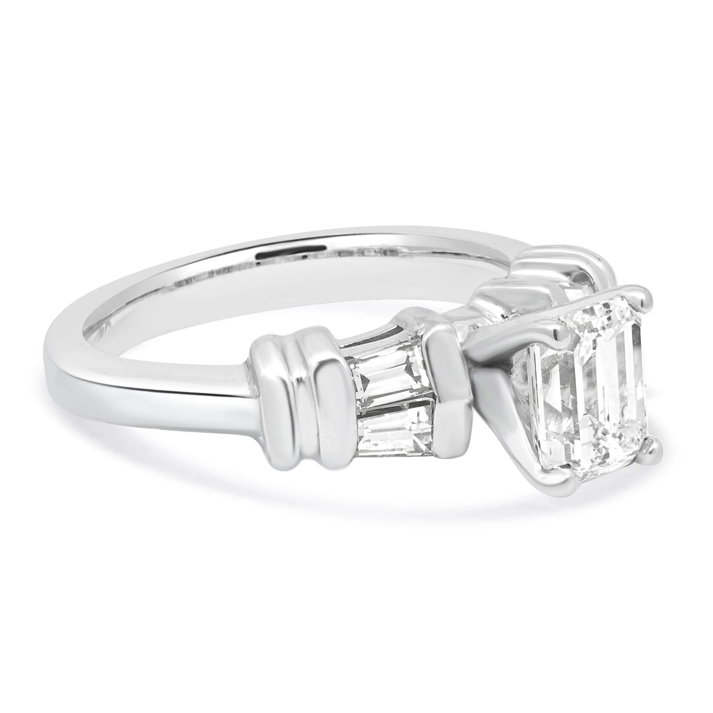 14 Karat White Gold Diamond Engagement Ring w/ Baguette Accents - Image 4