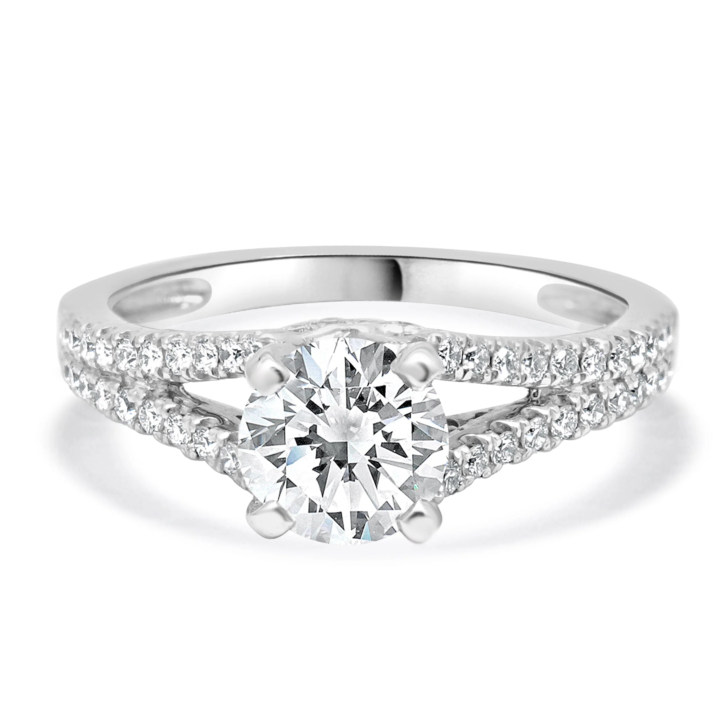 14 Karat White Gold Diamond Engagement Ring With Split Shank