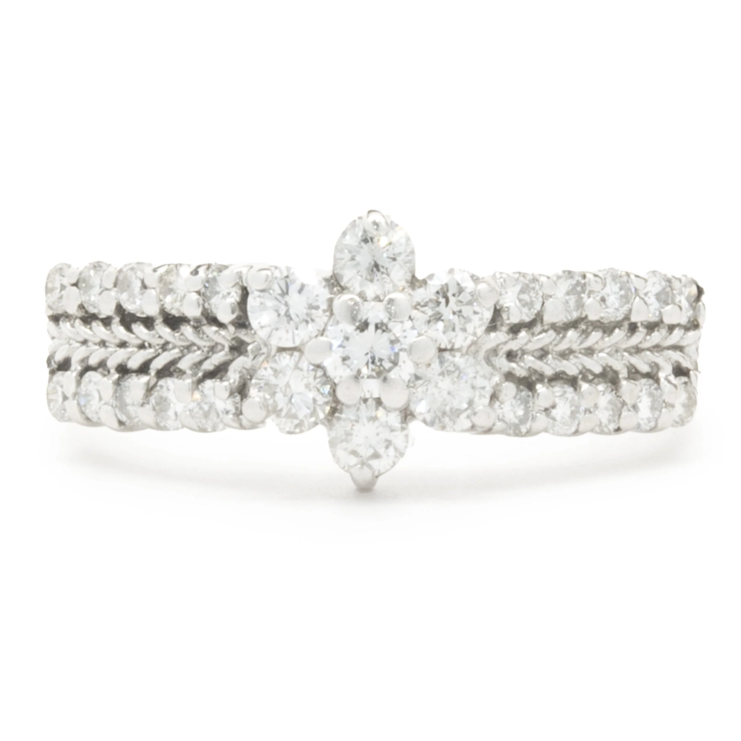 14 Karat White Gold Diamond Floral Cluster Ring