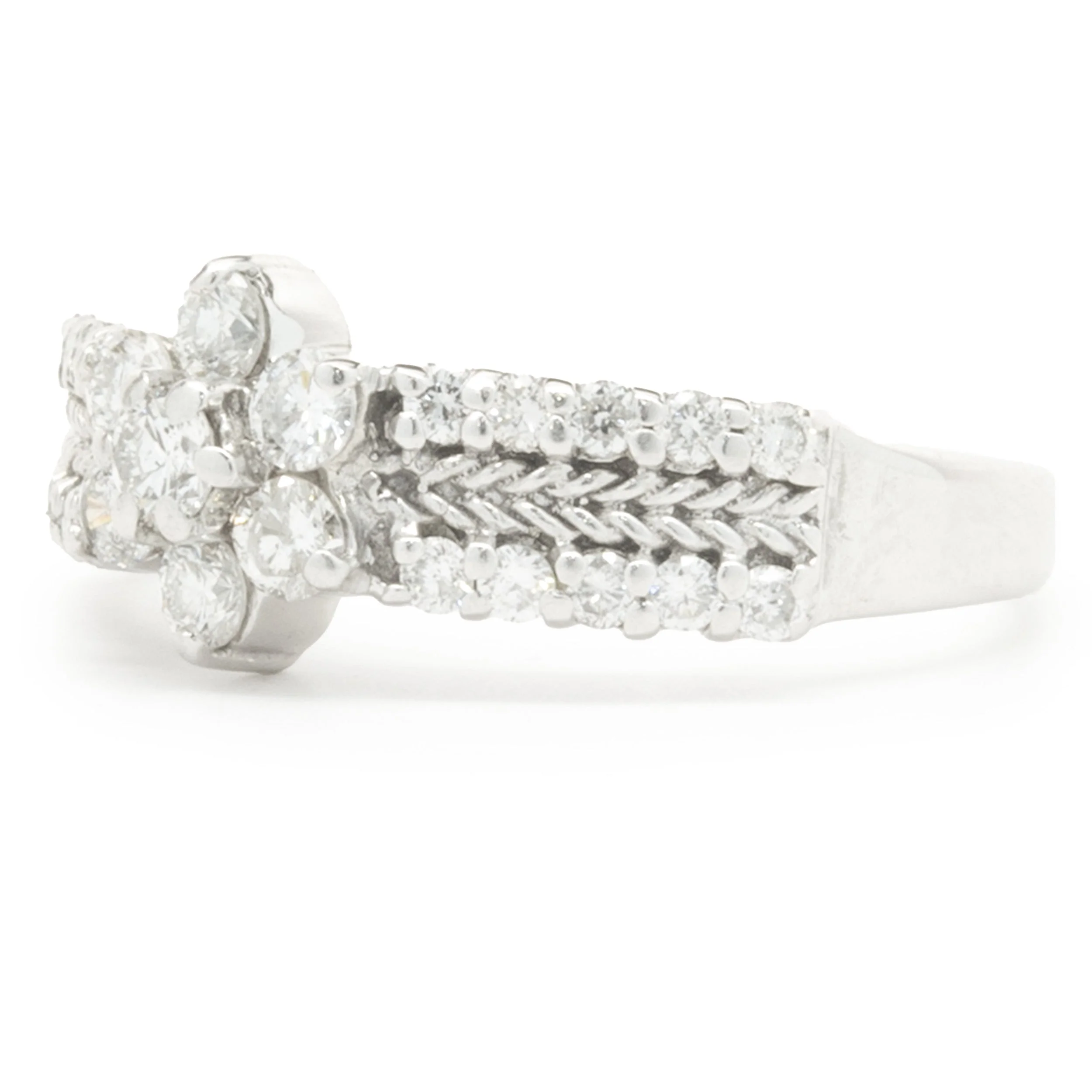 14 Karat White Gold Diamond Floral Cluster Ring - Image 4