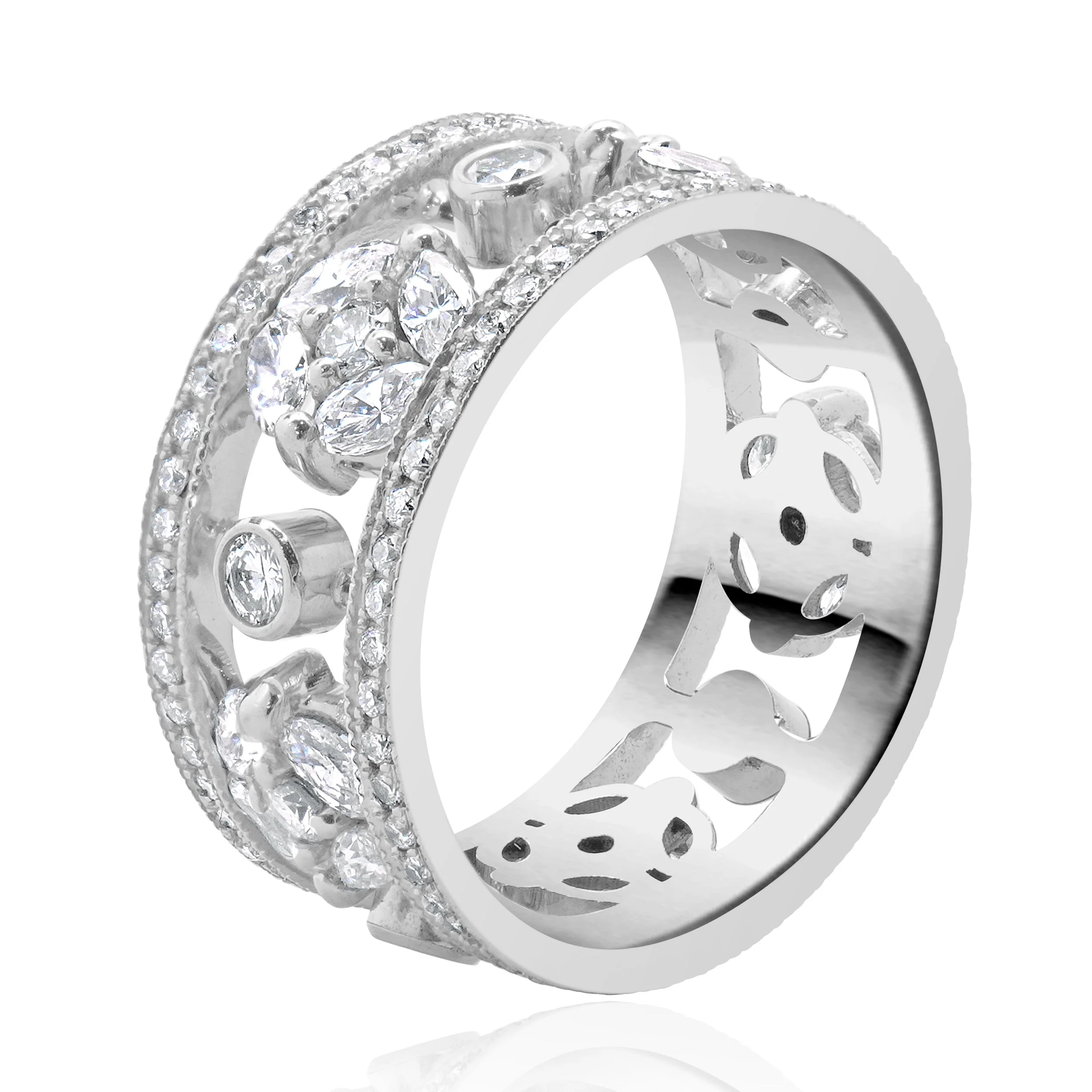 14 Karat White Gold Diamond Floral Station Cigar Band - Image 2