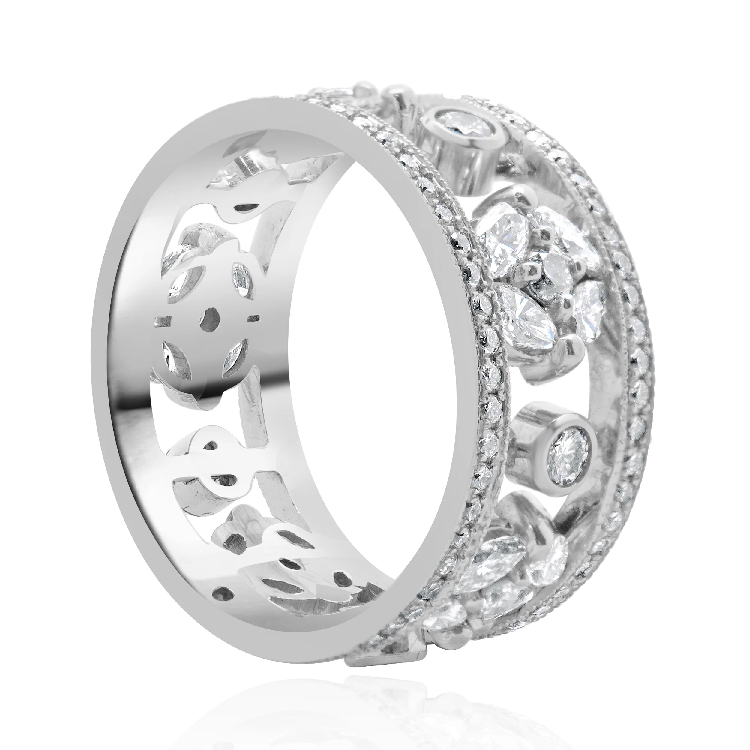 14 Karat White Gold Diamond Floral Station Cigar Band - Image 3