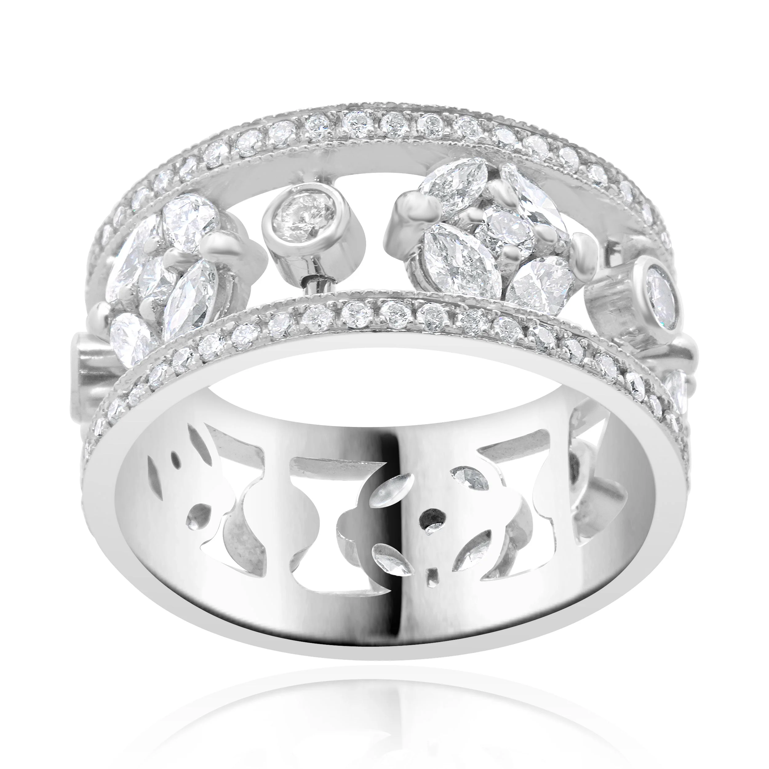 14 Karat White Gold Diamond Floral Station Cigar Band - Image 4