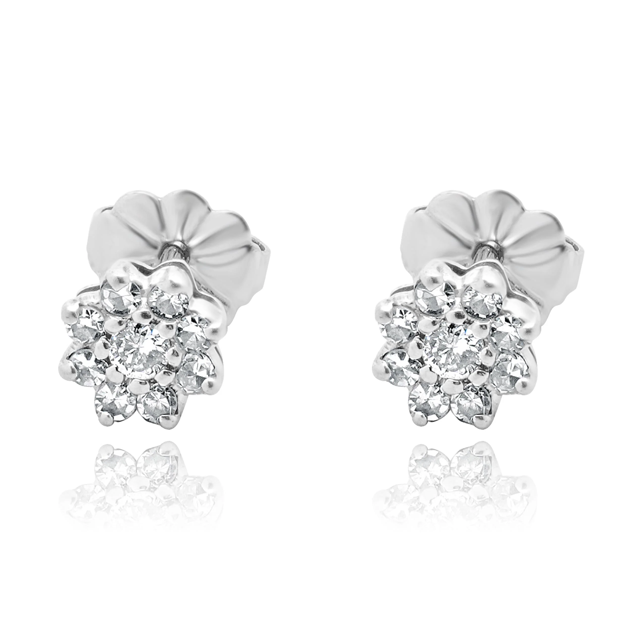 14 Karat White Gold Diamond Flower Cluster Stud Earrings