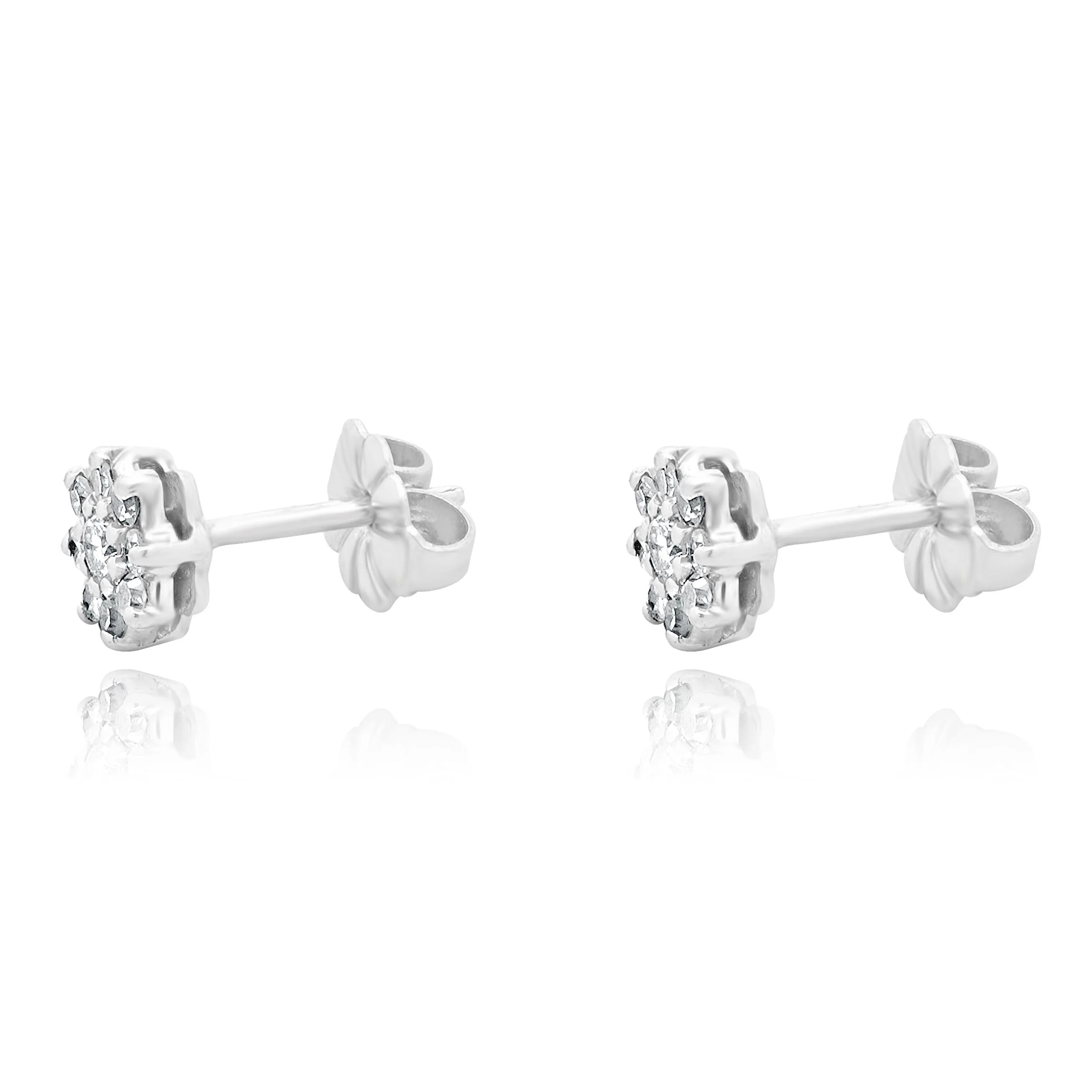 14 Karat White Gold Diamond Flower Cluster Stud Earrings - Image 2
