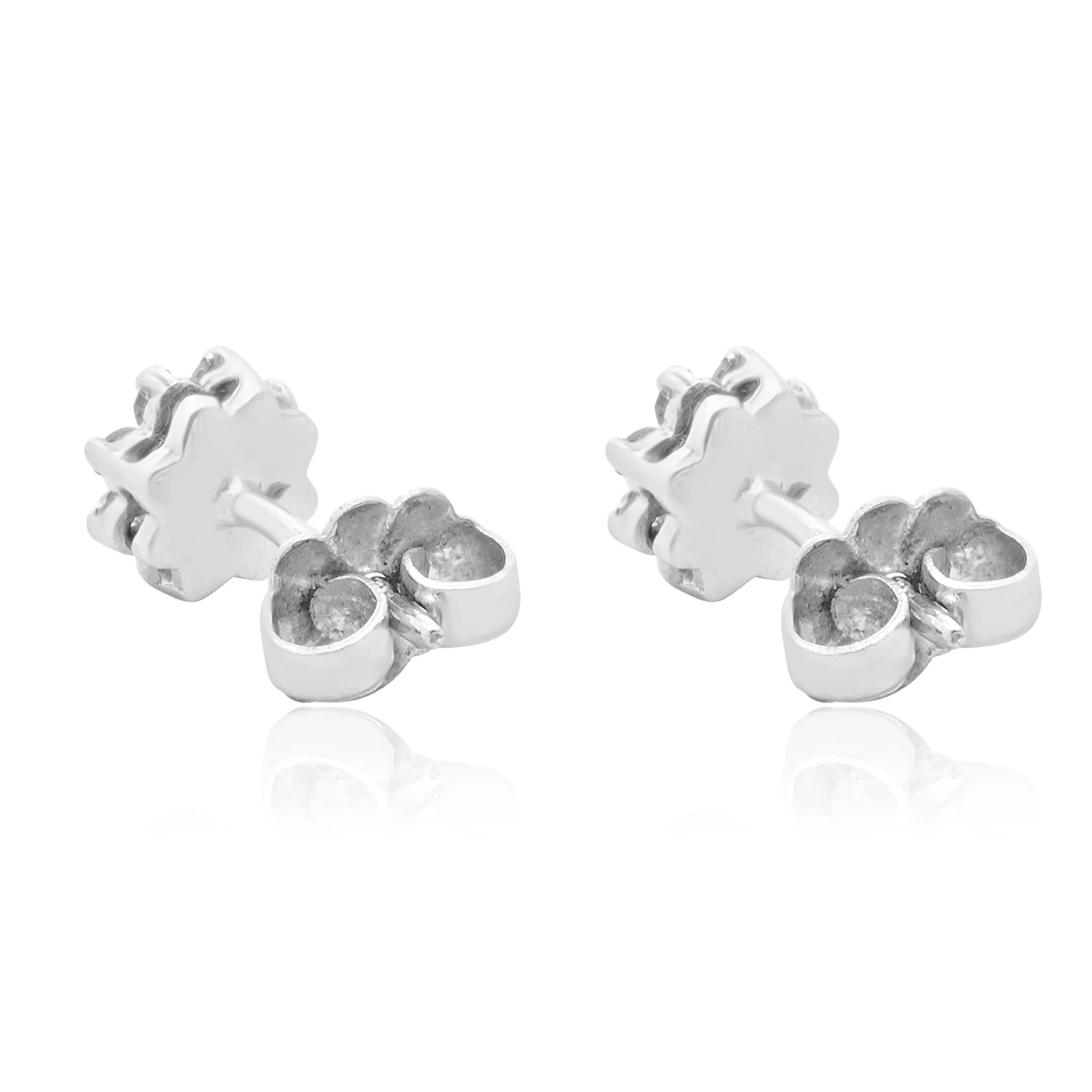14 Karat White Gold Diamond Flower Cluster Stud Earrings - Image 3