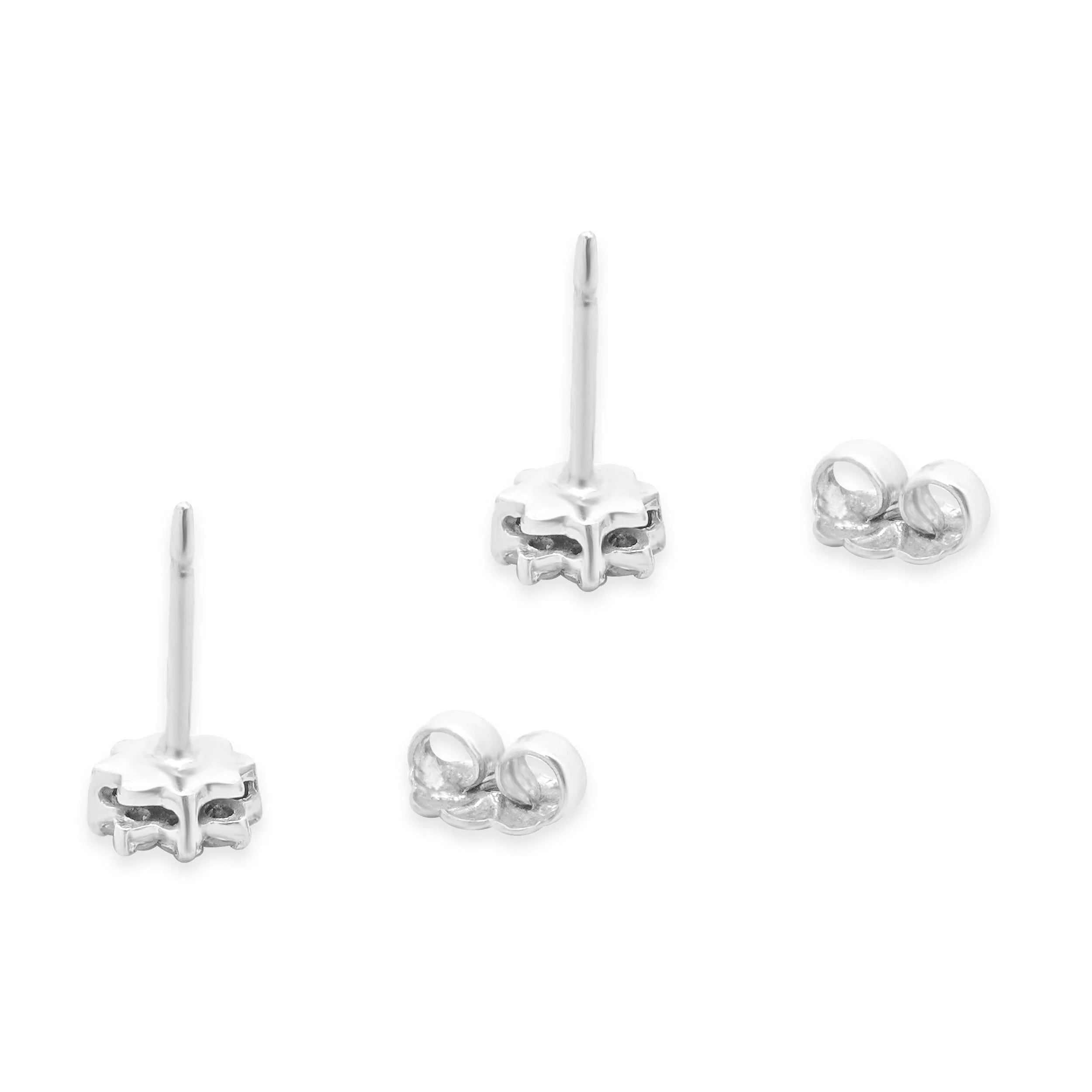 14 Karat White Gold Diamond Flower Cluster Stud Earrings - Image 4