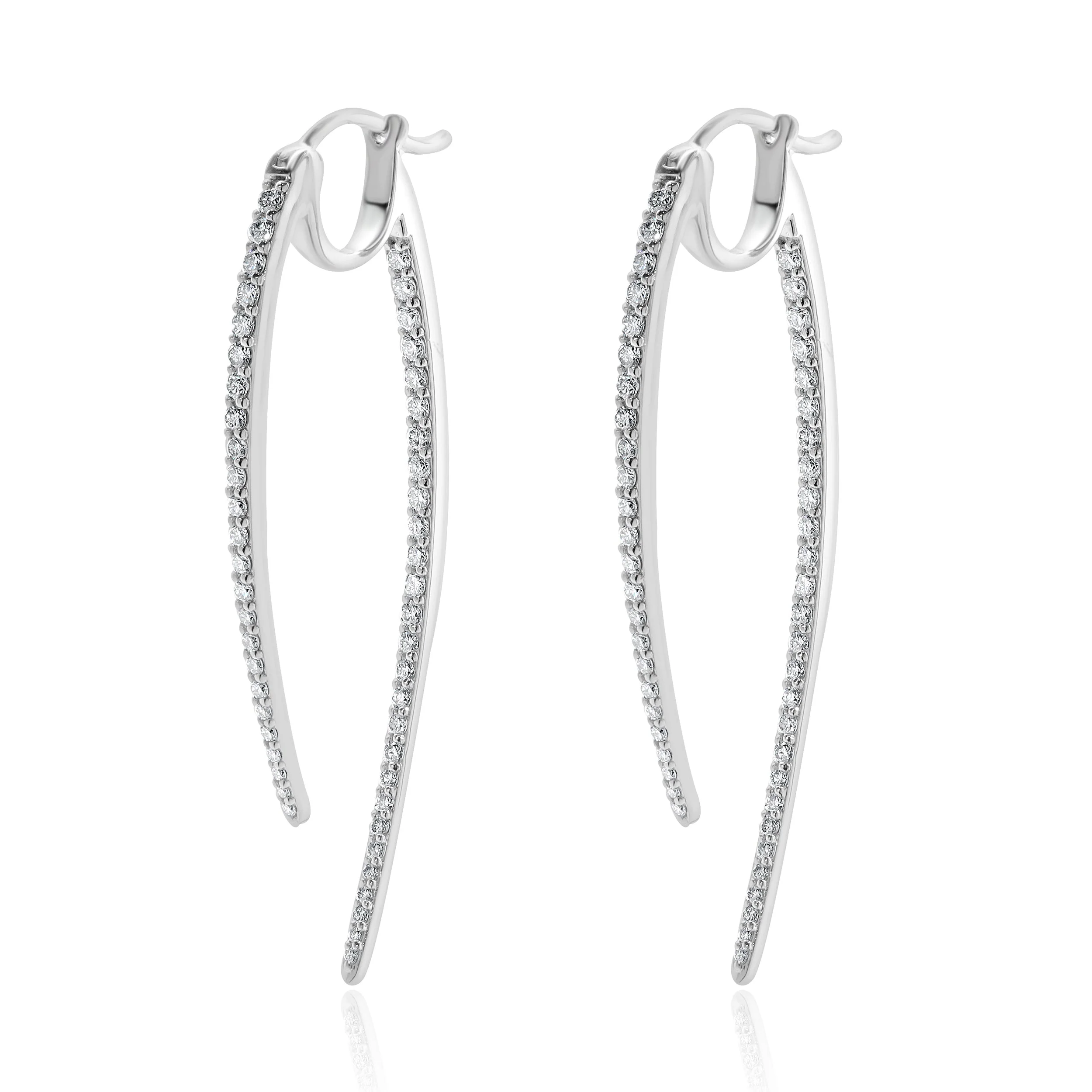14 Karat White Gold Diamond Front and Back Spear Drop Earrings