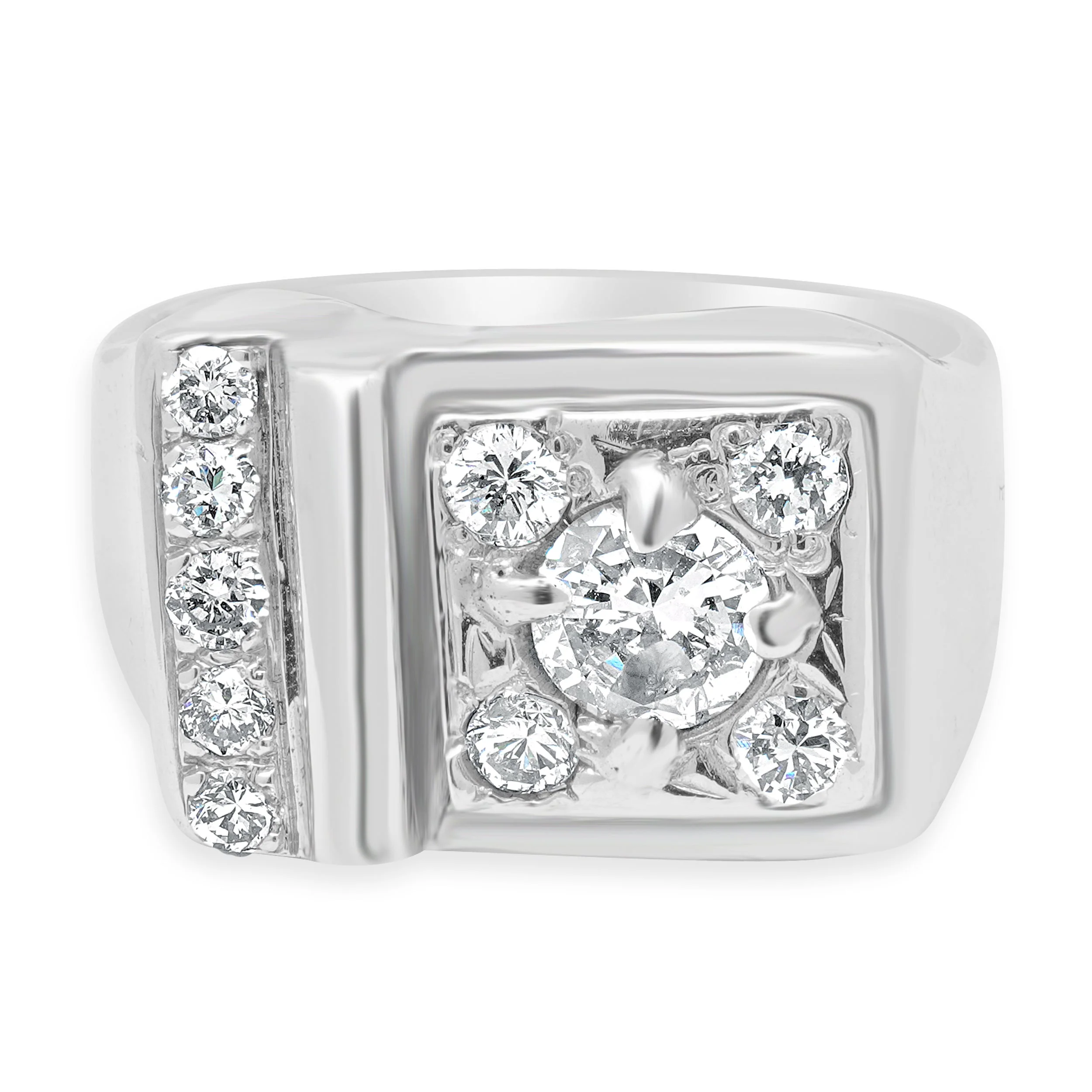 14 Karat White Gold Diamond Gents Fashion Ring