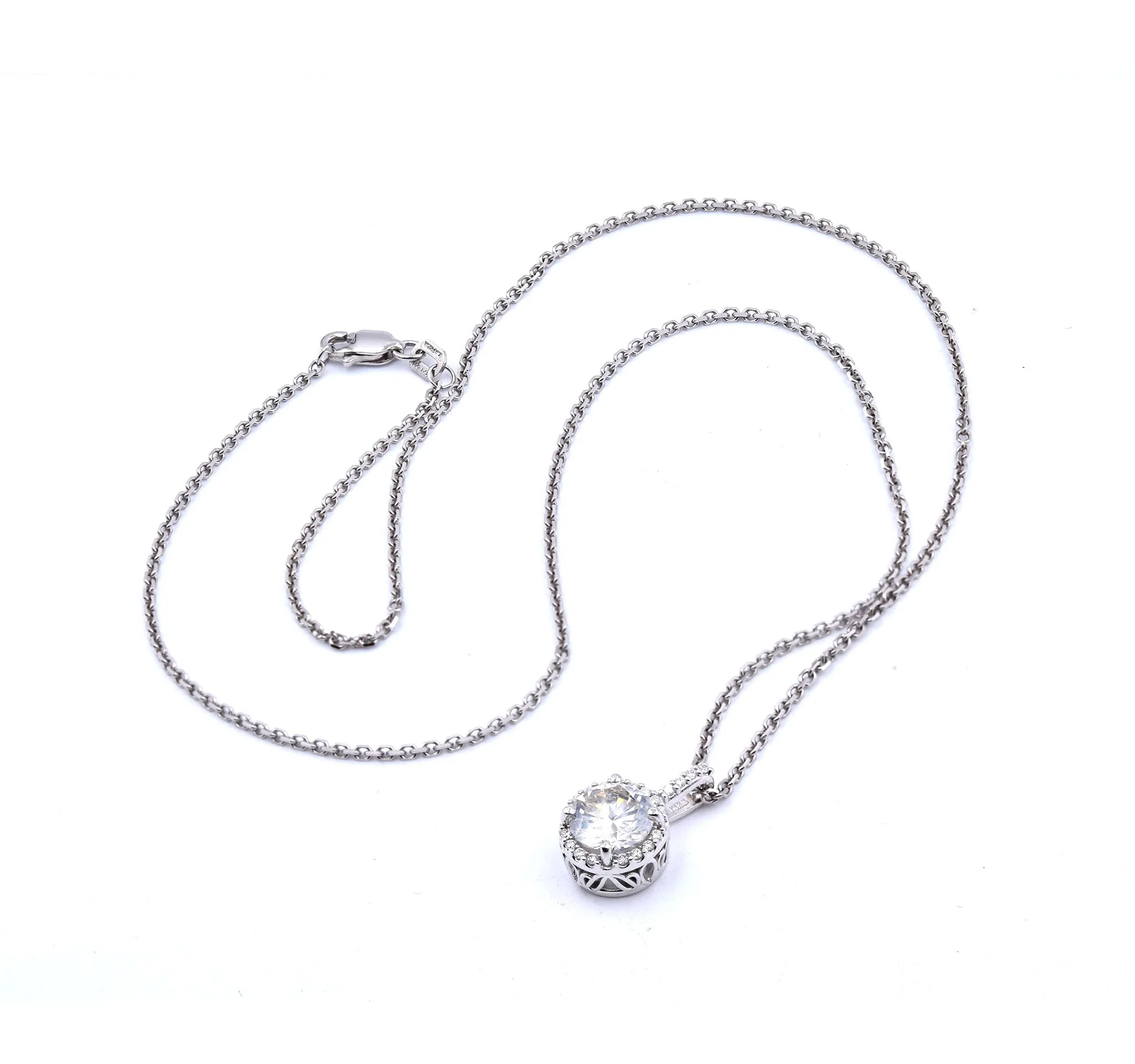 14 Karat White Gold Diamond Halo Necklace - Image 2
