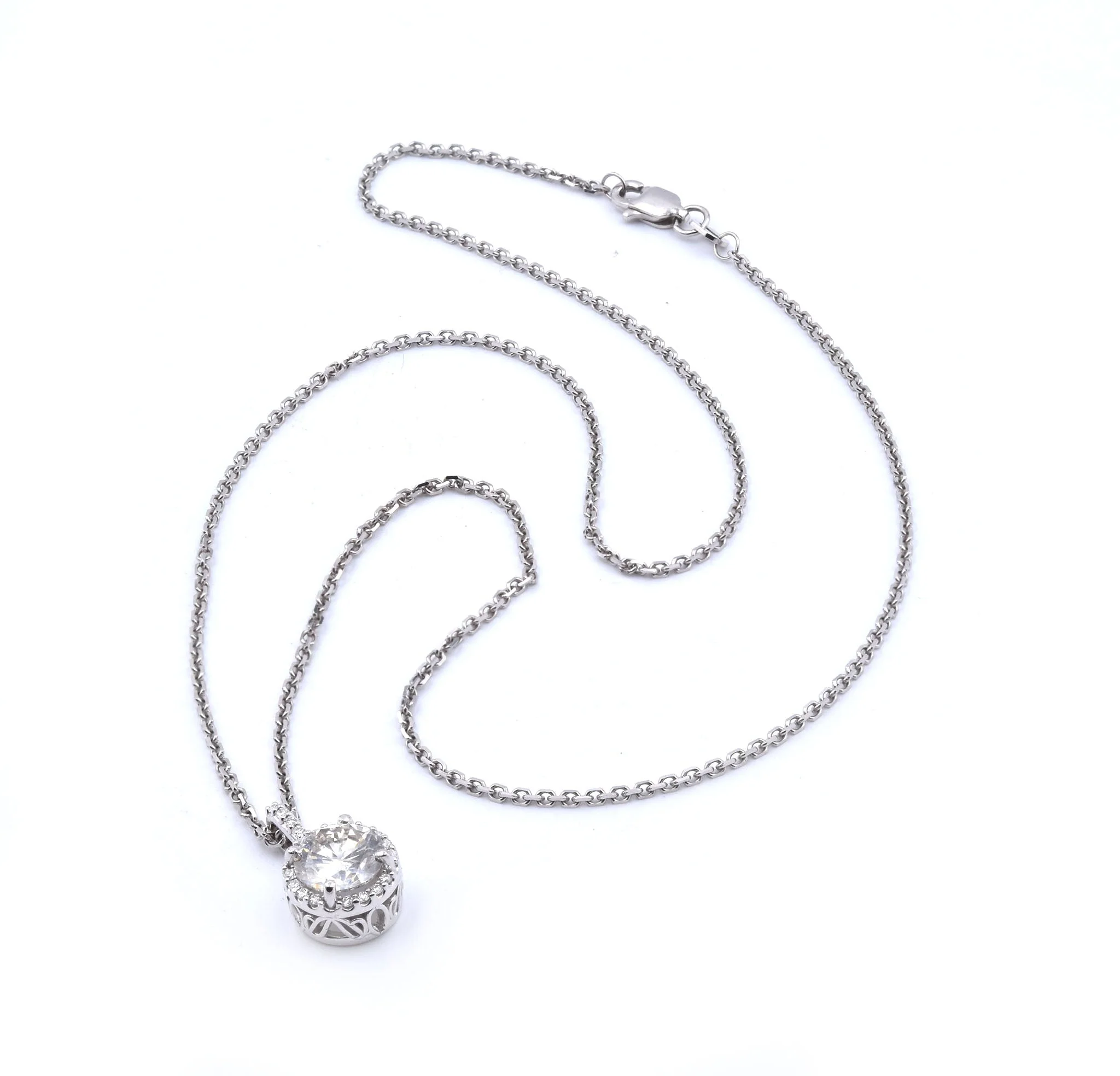 14 Karat White Gold Diamond Halo Necklace - Image 3