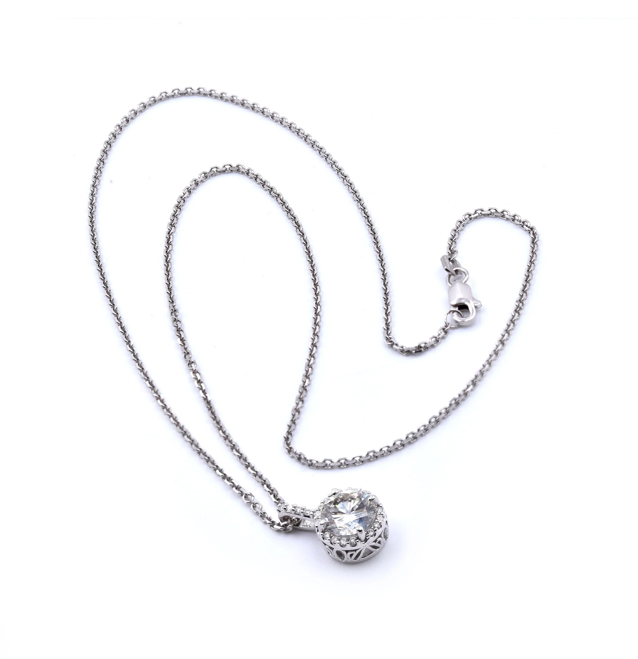 14 Karat White Gold Diamond Halo Necklace - Image 4