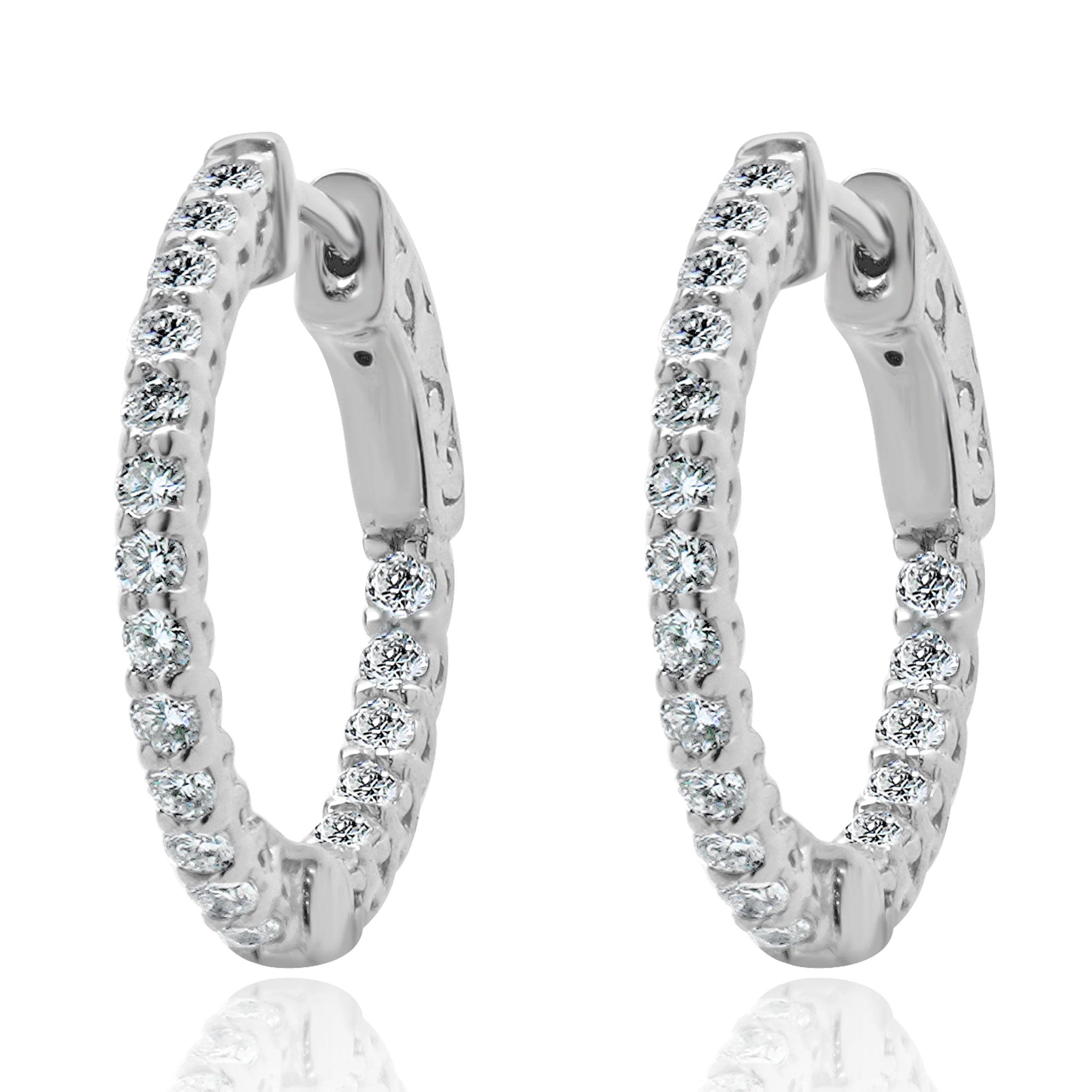 14 Karat White Gold Diamond Hoop Earrings