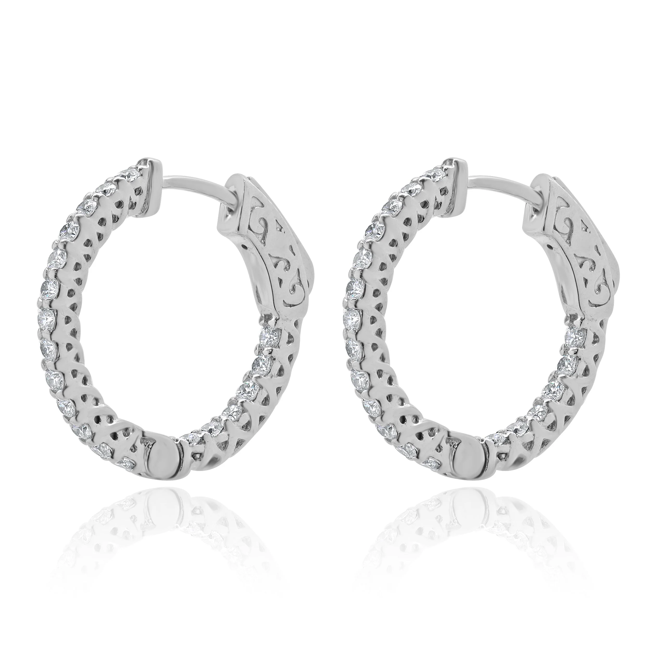 14 Karat White Gold Diamond Hoop Earrings - Image 2
