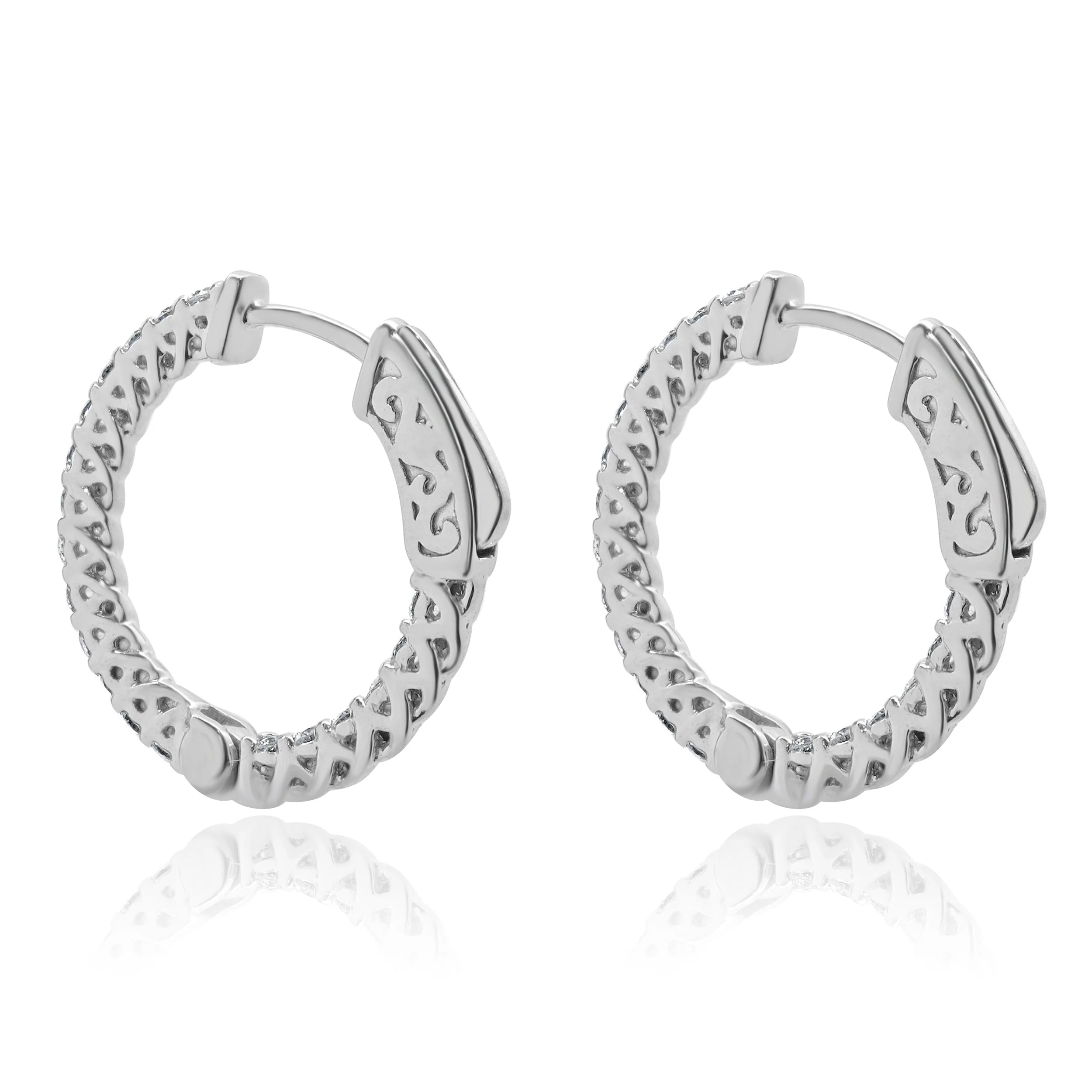 14 Karat White Gold Diamond Hoop Earrings - Image 3