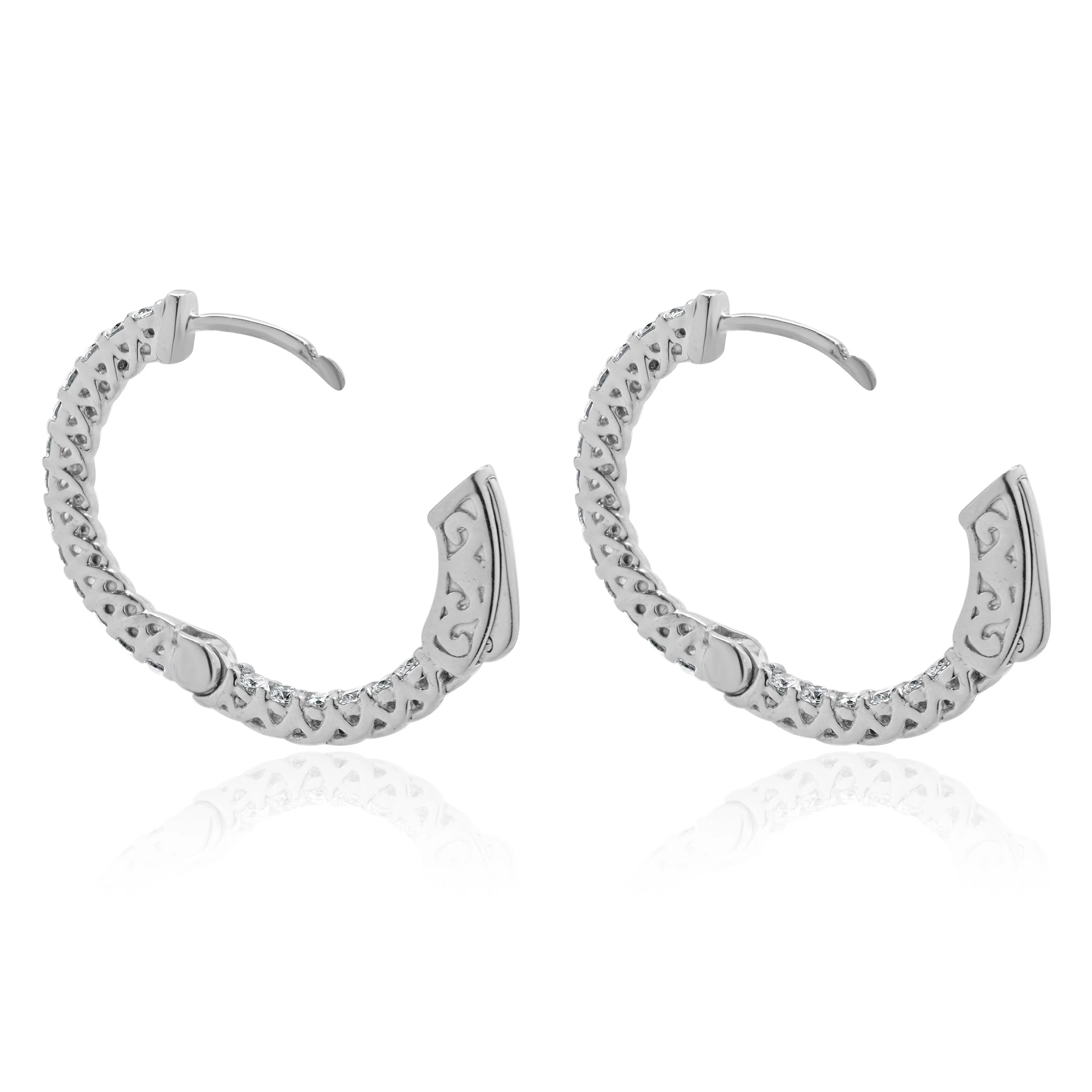 14 Karat White Gold Diamond Hoop Earrings - Image 4