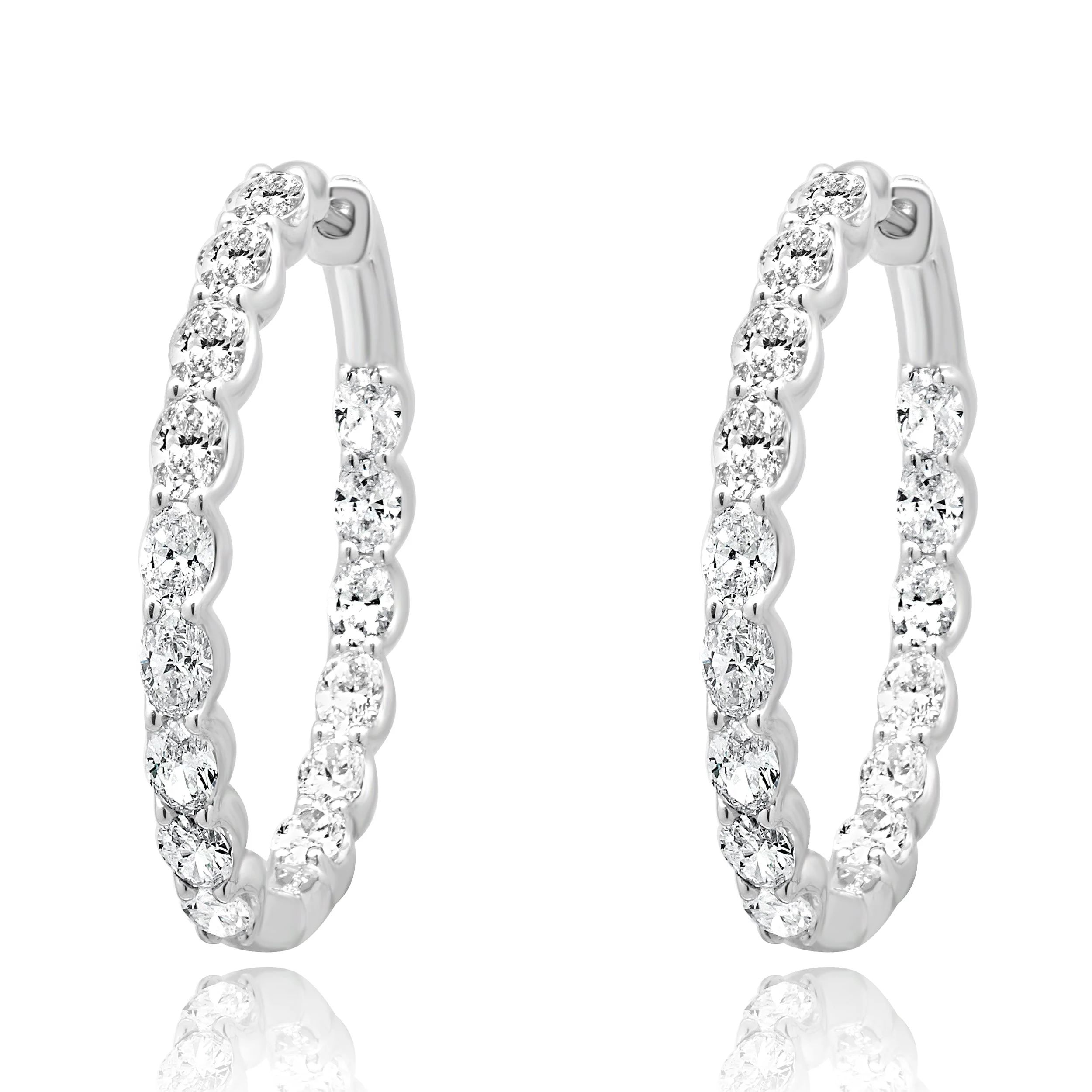 14 Karat White Gold Diamond Inside / Outside Hoop Earrings