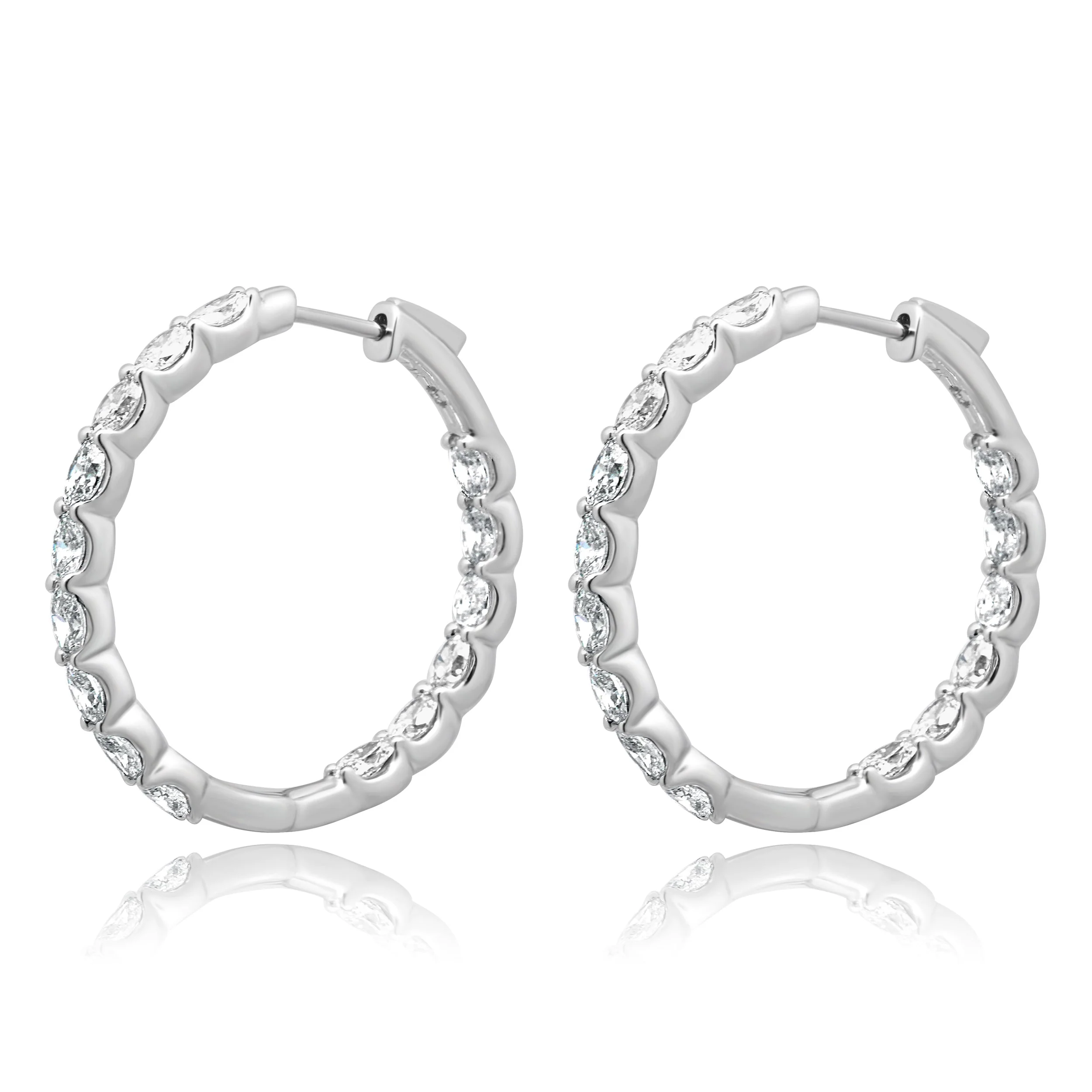 14 Karat White Gold Diamond Inside / Outside Hoop Earrings - Image 2