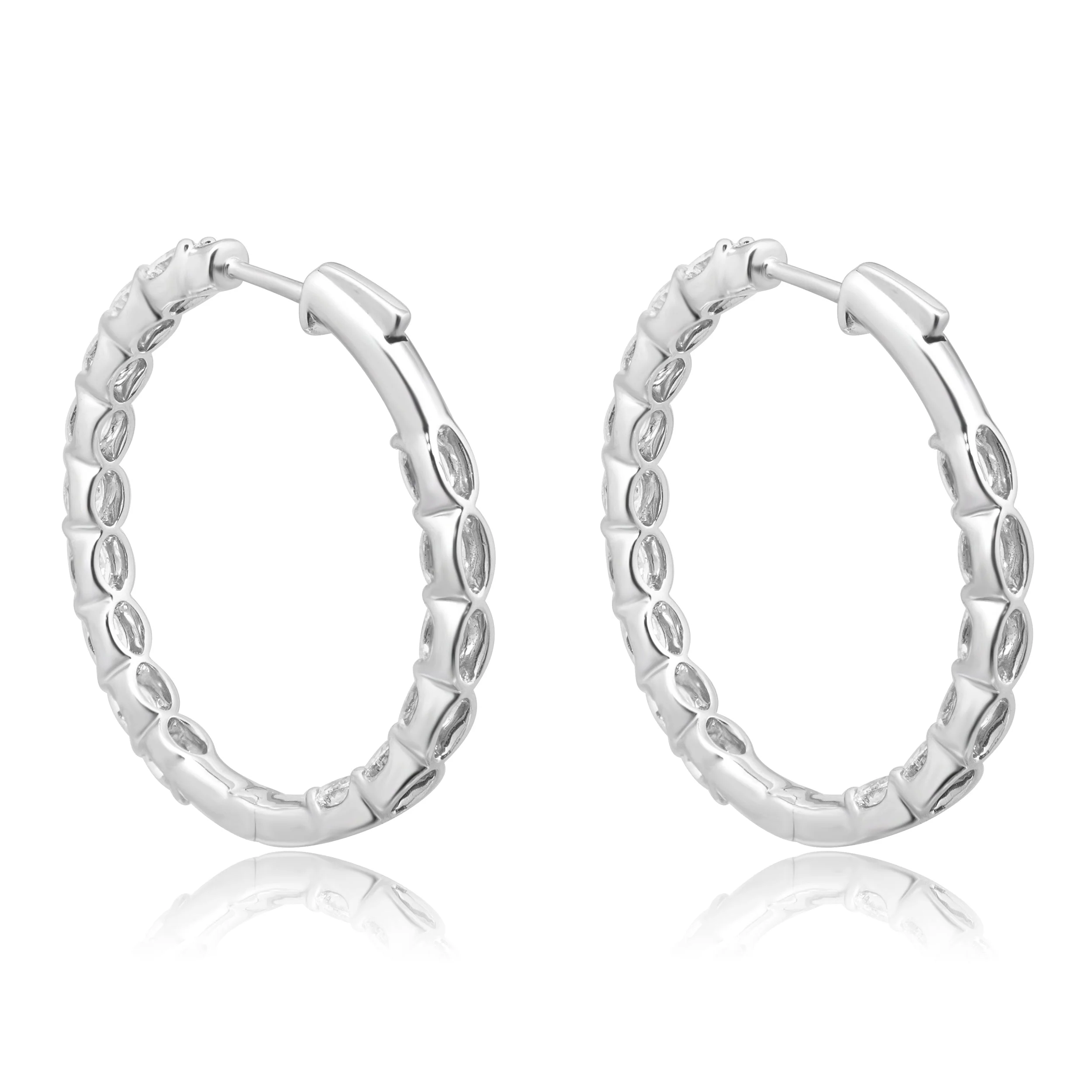 14 Karat White Gold Diamond Inside / Outside Hoop Earrings - Image 3