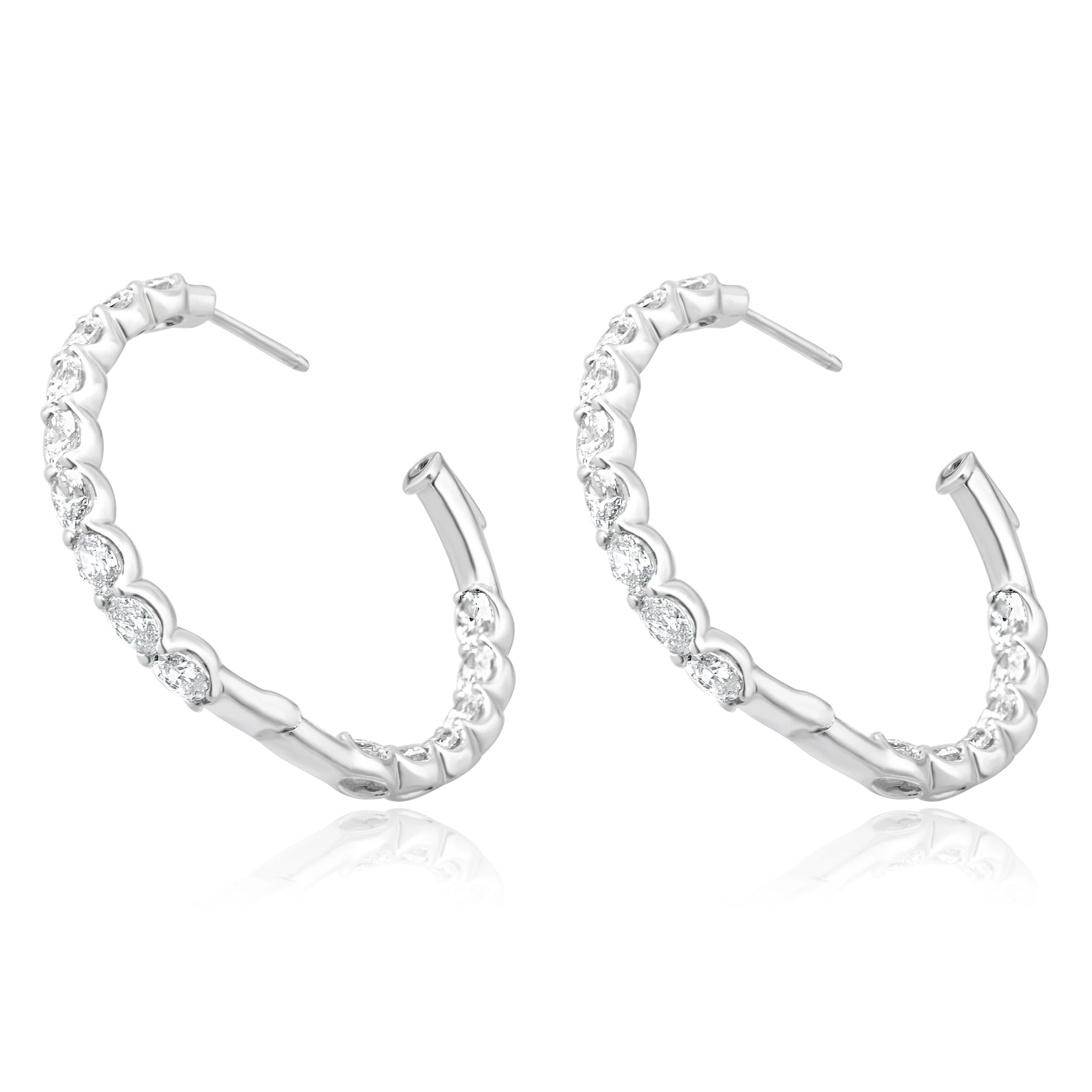 14 Karat White Gold Diamond Inside / Outside Hoop Earrings - Image 4
