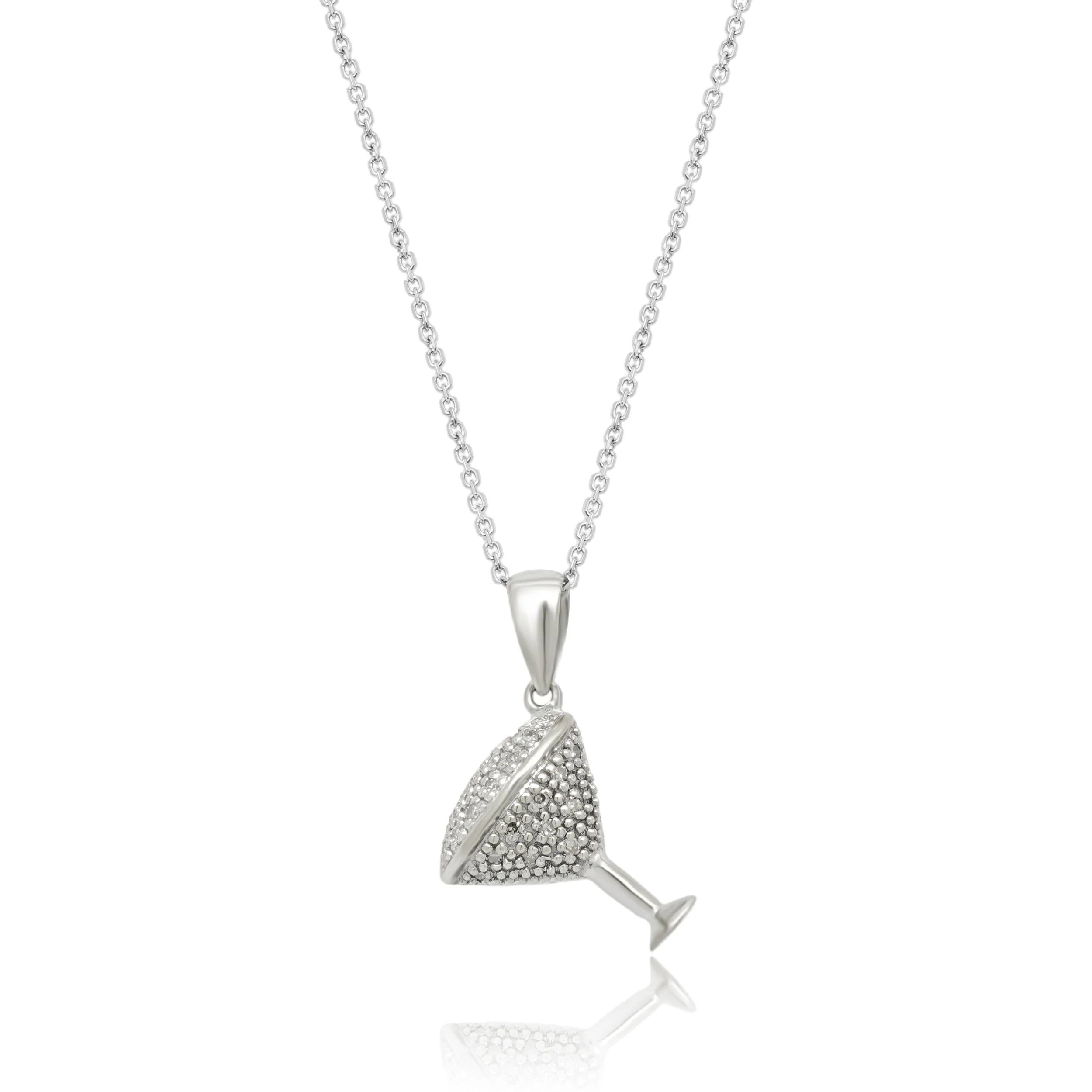 14 Karat White Gold Diamond Martini Glass Necklace