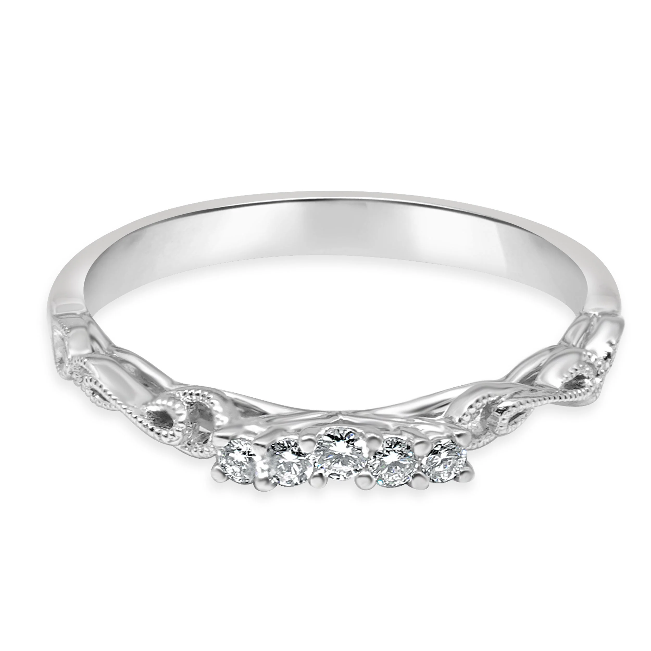 14 Karat White Gold Diamond Milgrain Band