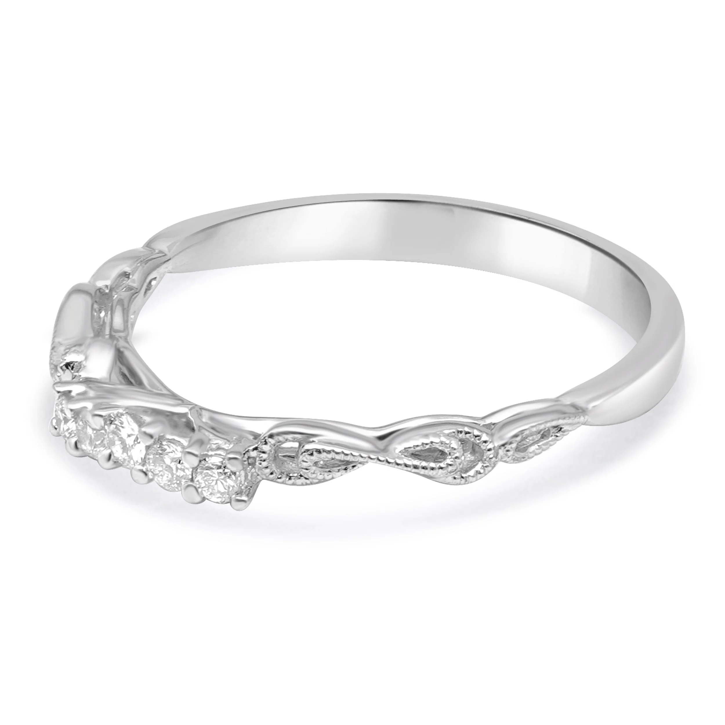 14 Karat White Gold Diamond Milgrain Band - Image 2