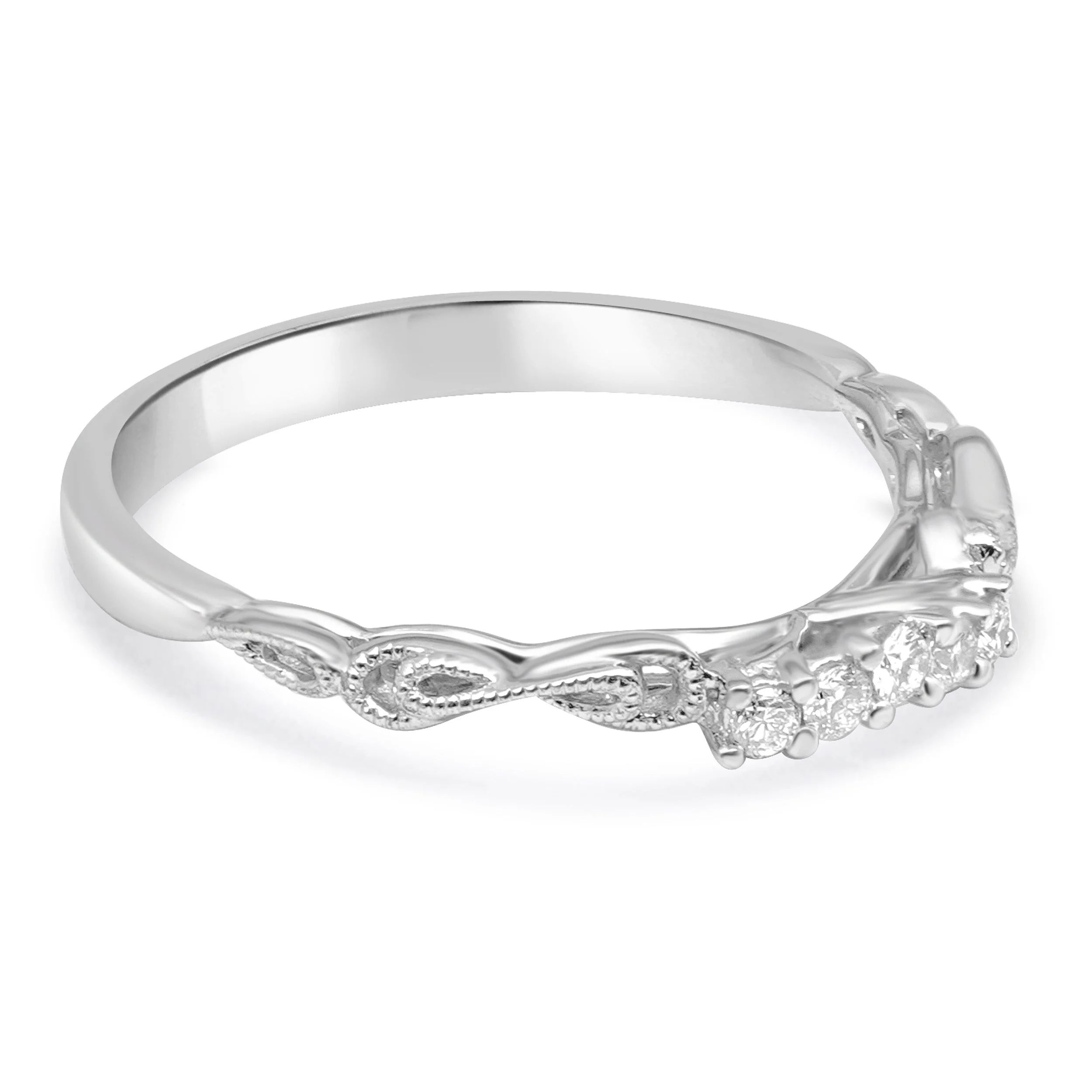 14 Karat White Gold Diamond Milgrain Band - Image 4