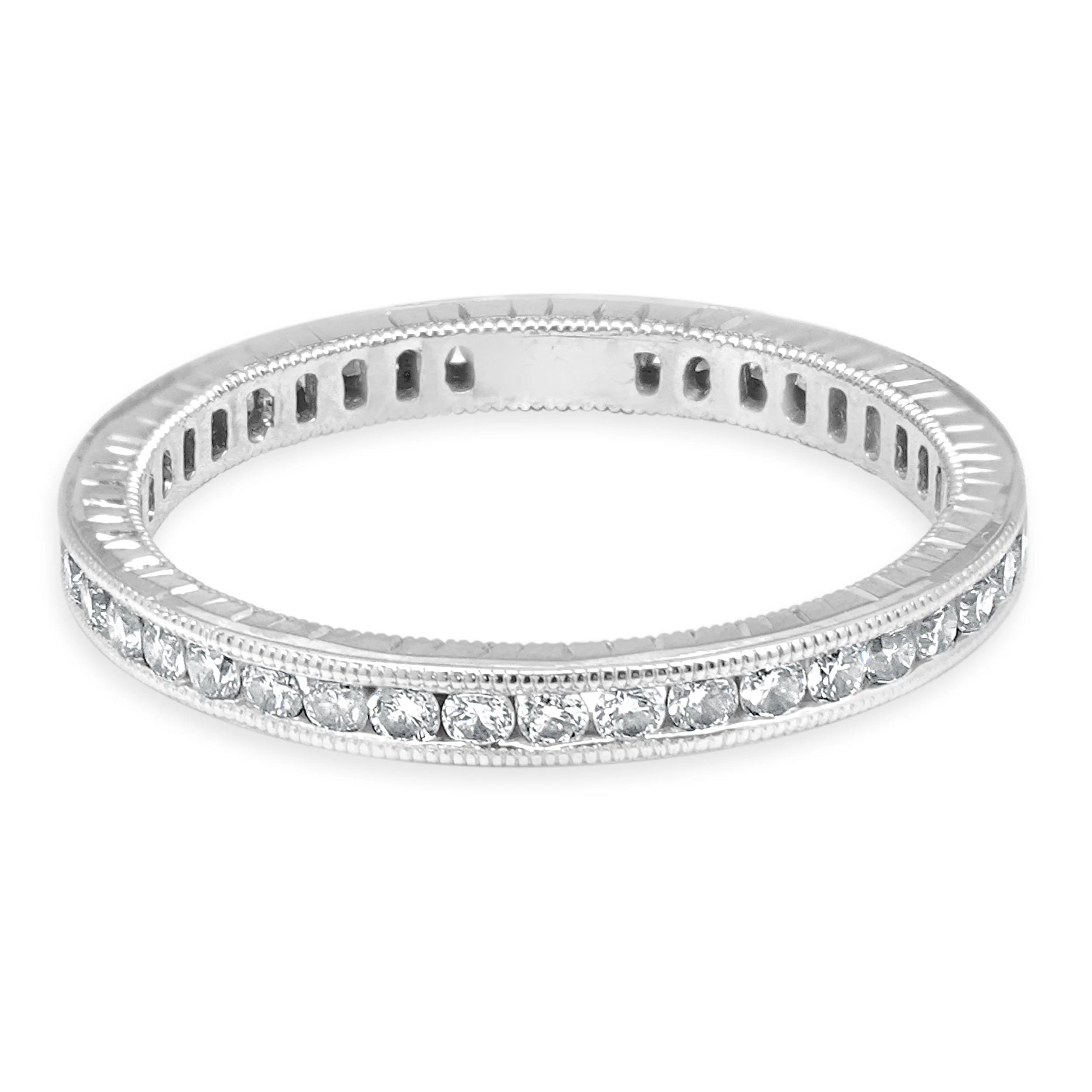14 Karat White Gold Diamond Milgrain Eternity Band