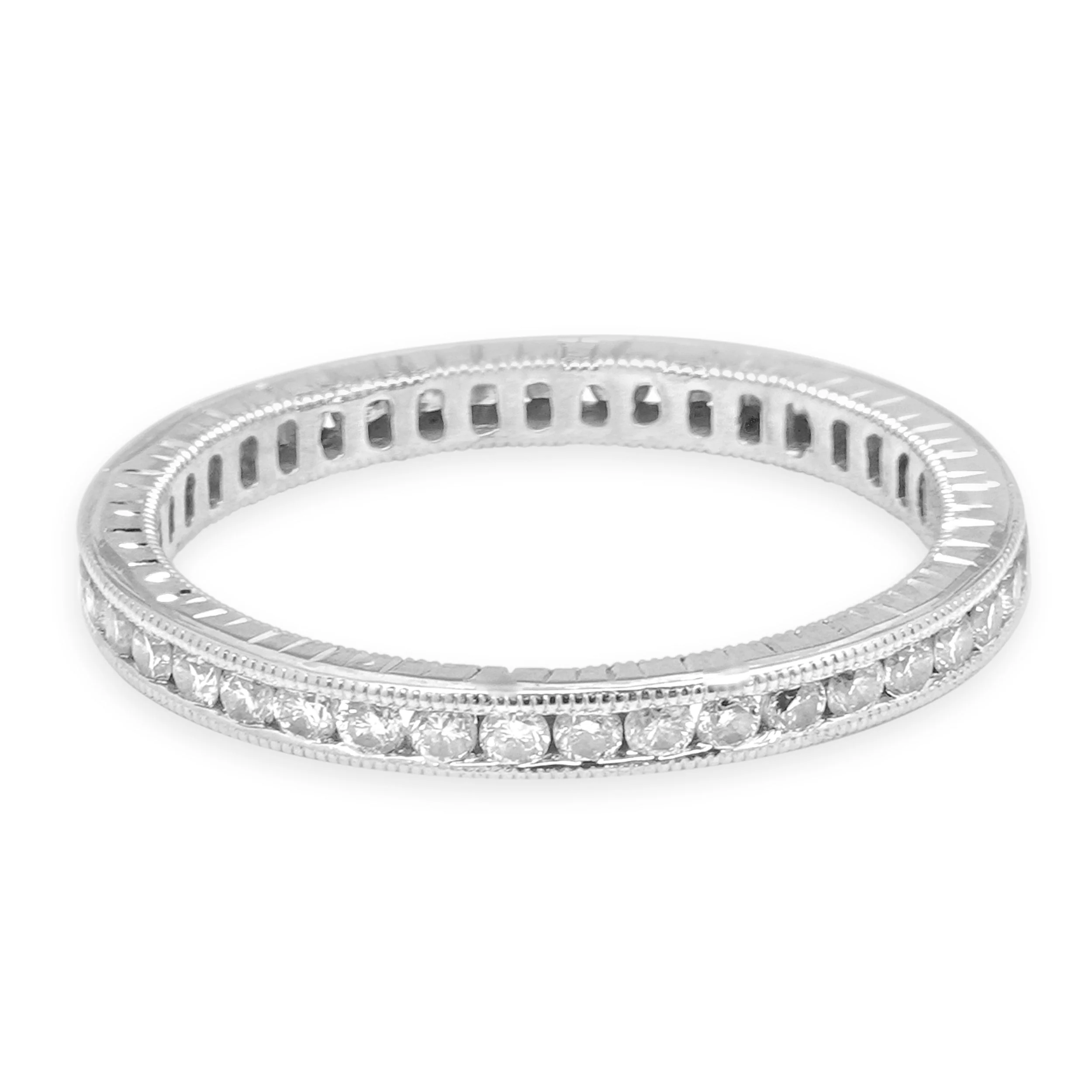 14 Karat White Gold Diamond Milgrain Eternity Band - Image 2