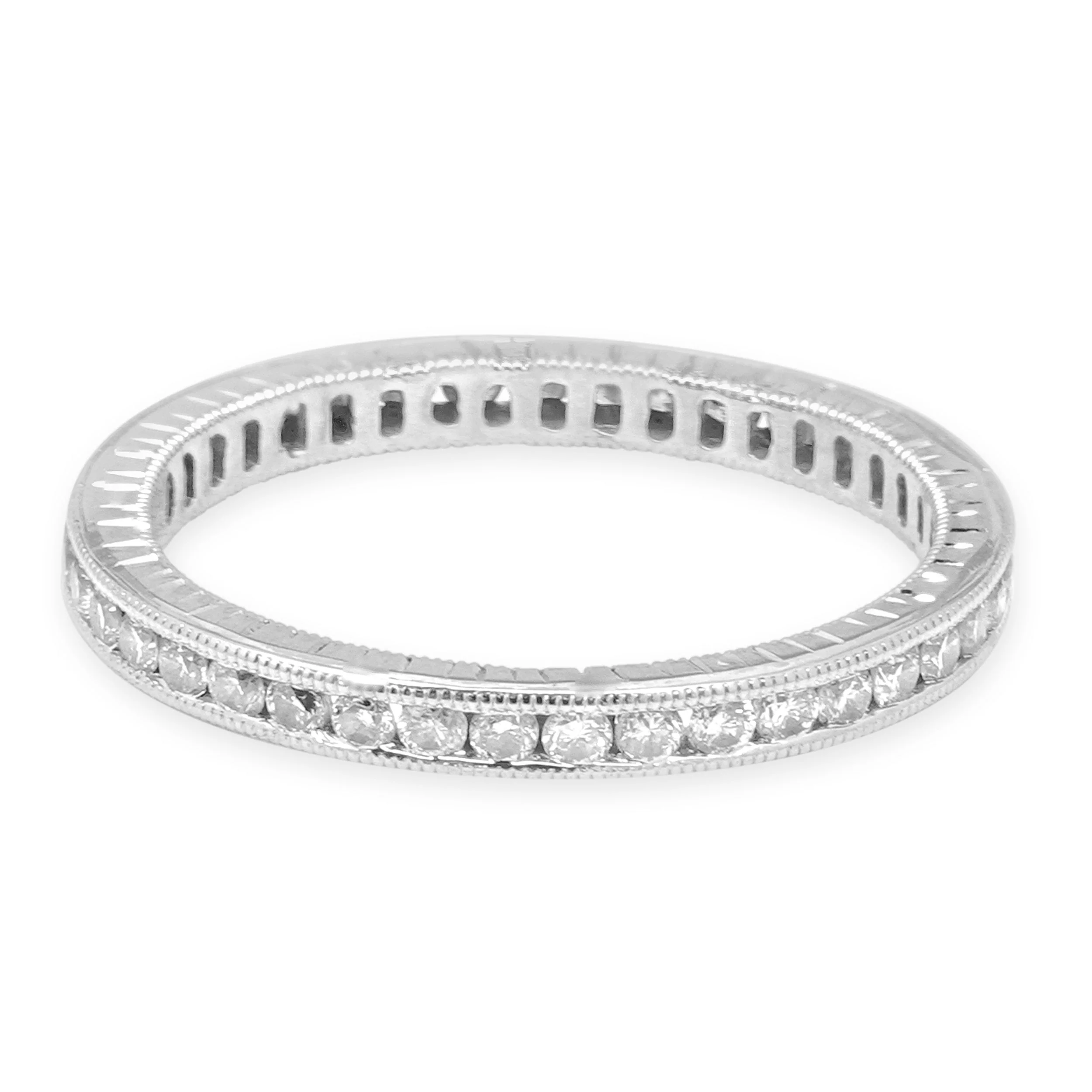 14 Karat White Gold Diamond Milgrain Eternity Band - Image 4