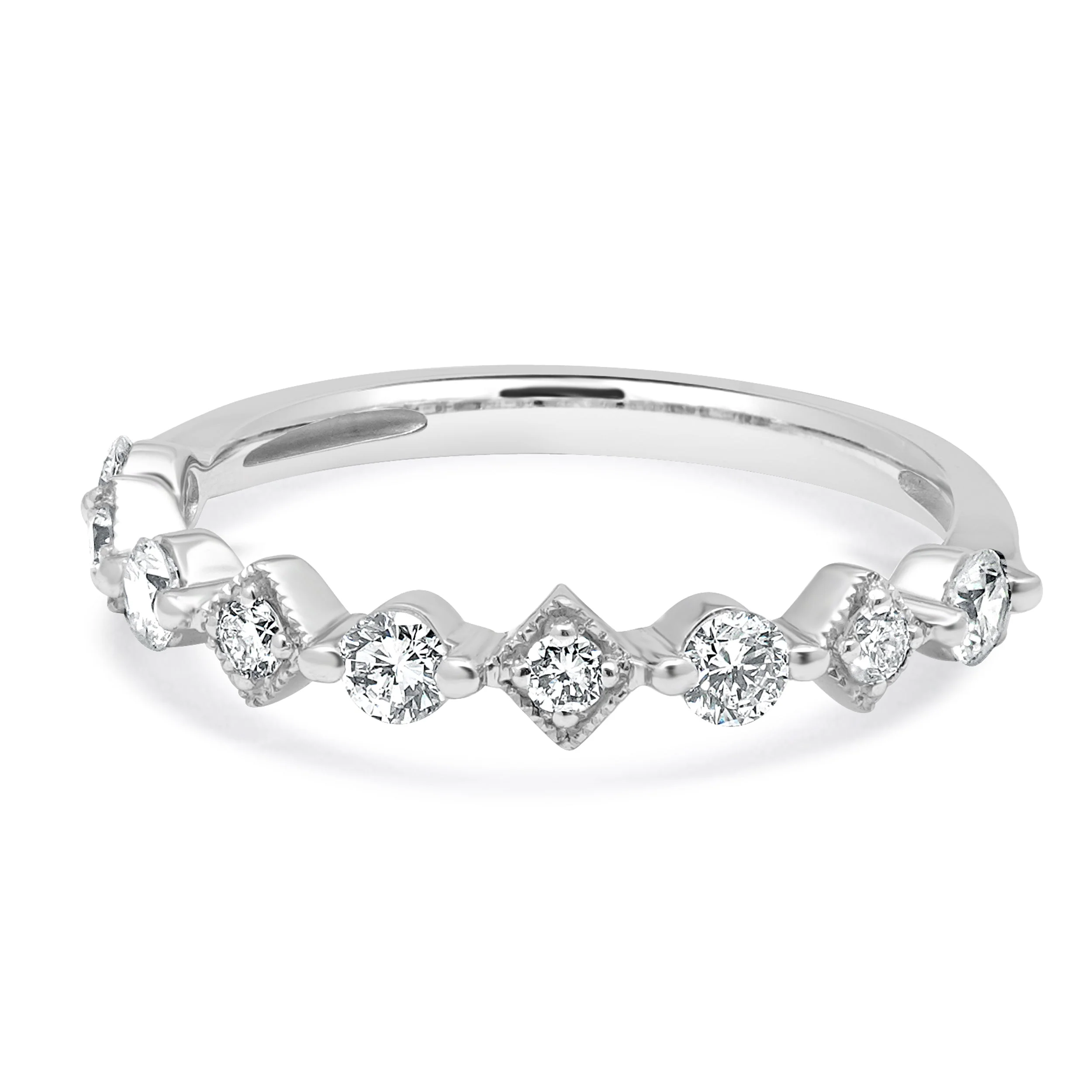 14 Karat White Gold Diamond Milgrain Stack Band Ring