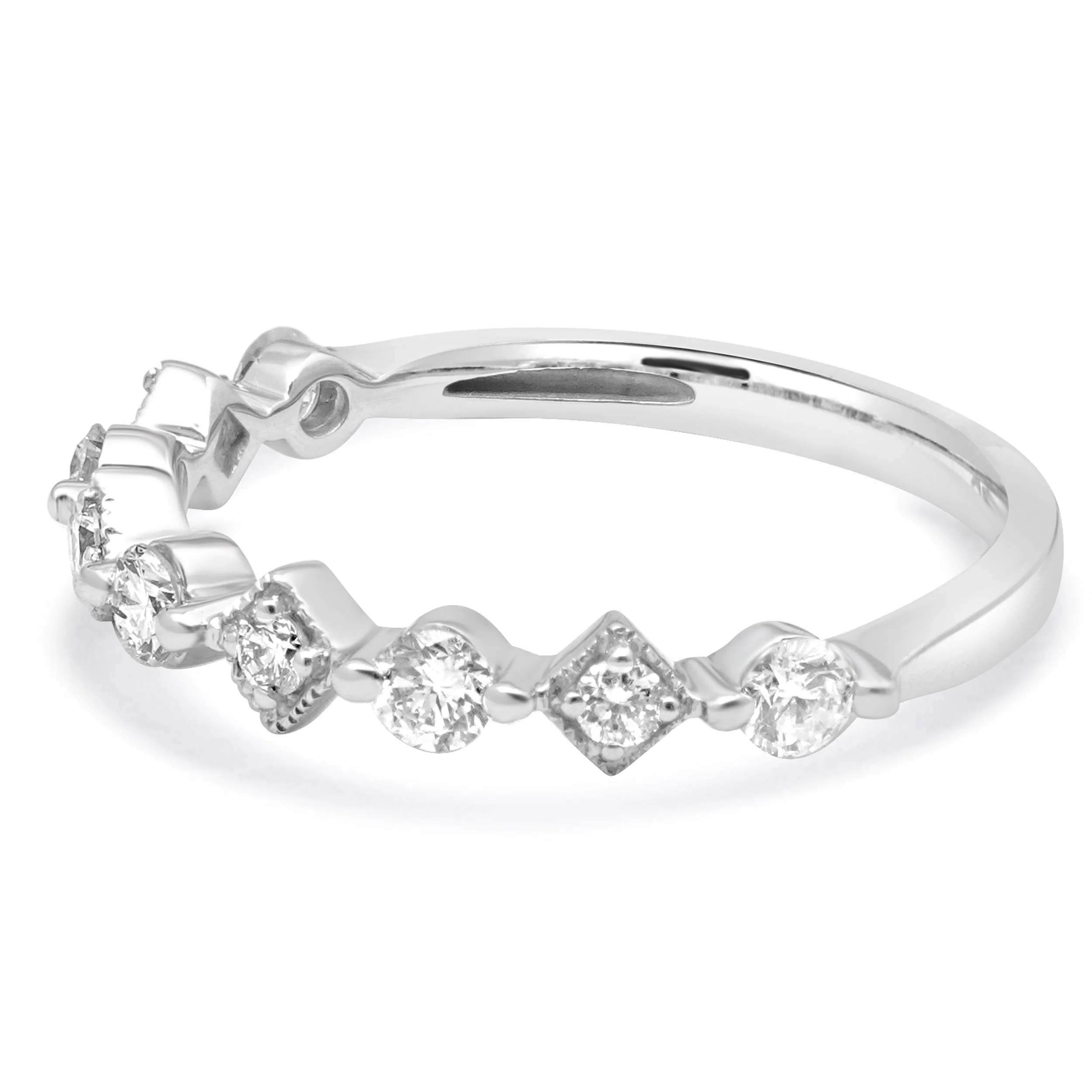 14 Karat White Gold Diamond Milgrain Stack Band Ring - Image 2