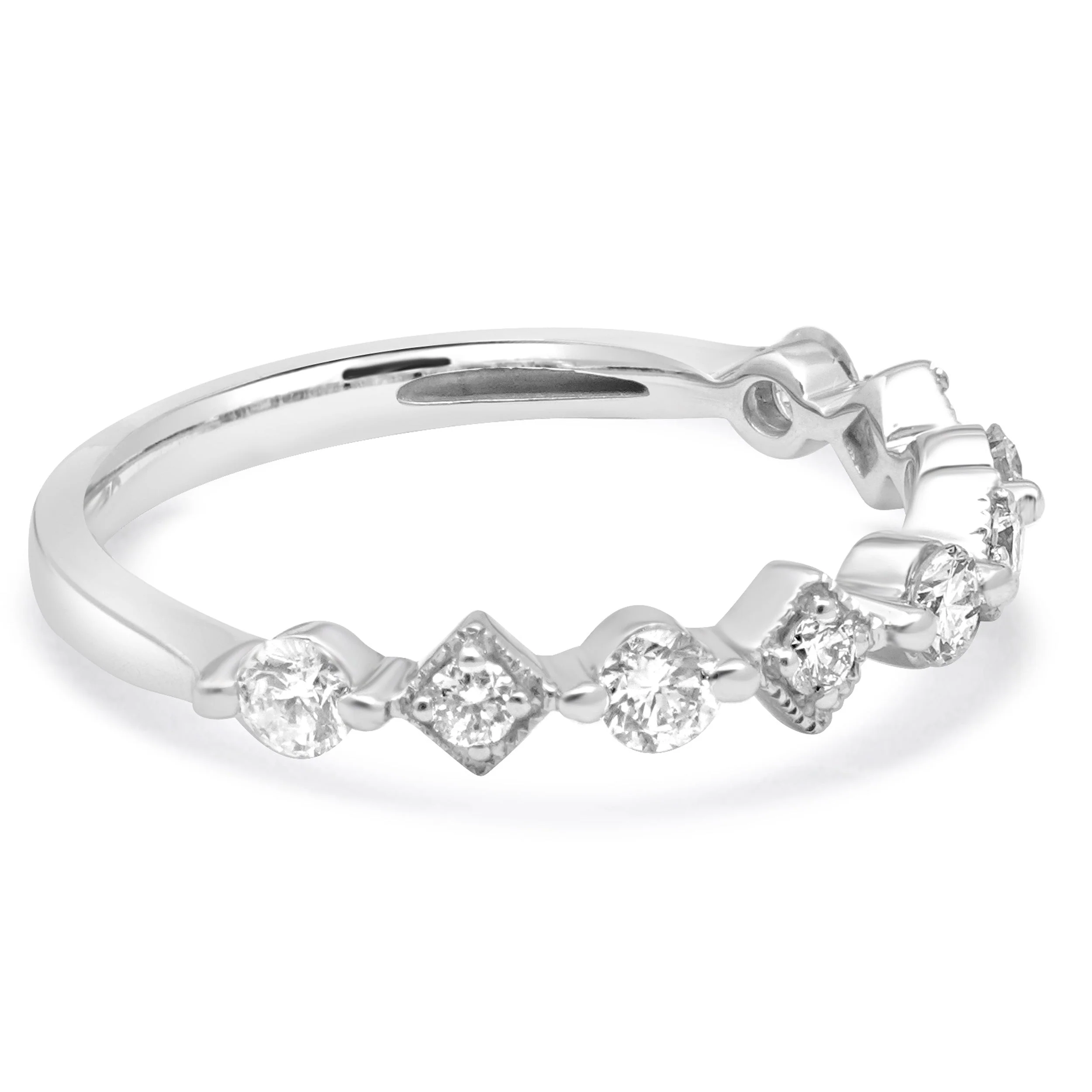 14 Karat White Gold Diamond Milgrain Stack Band Ring - Image 4