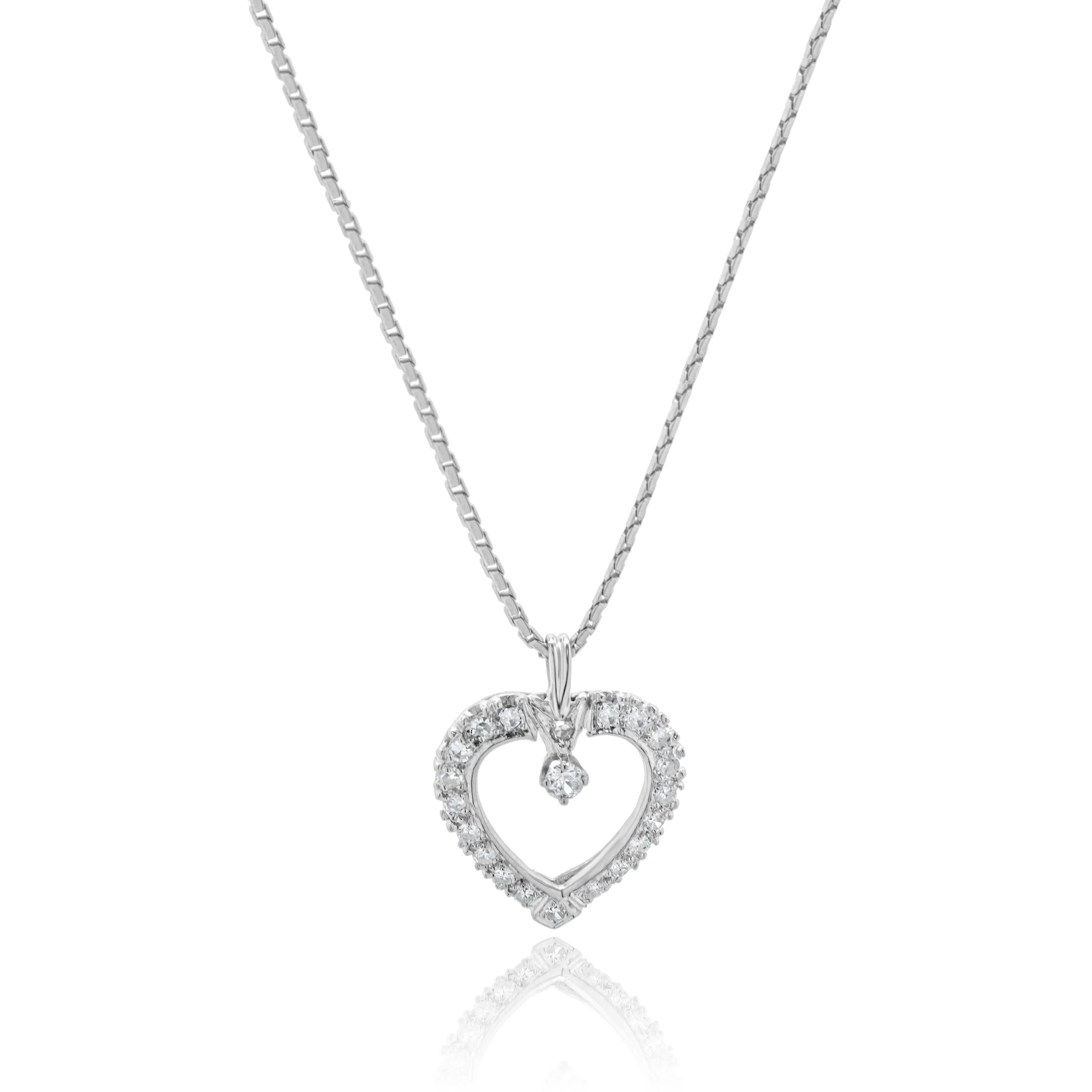 14 Karat White Gold Diamond Open Heart Necklace - Image 2