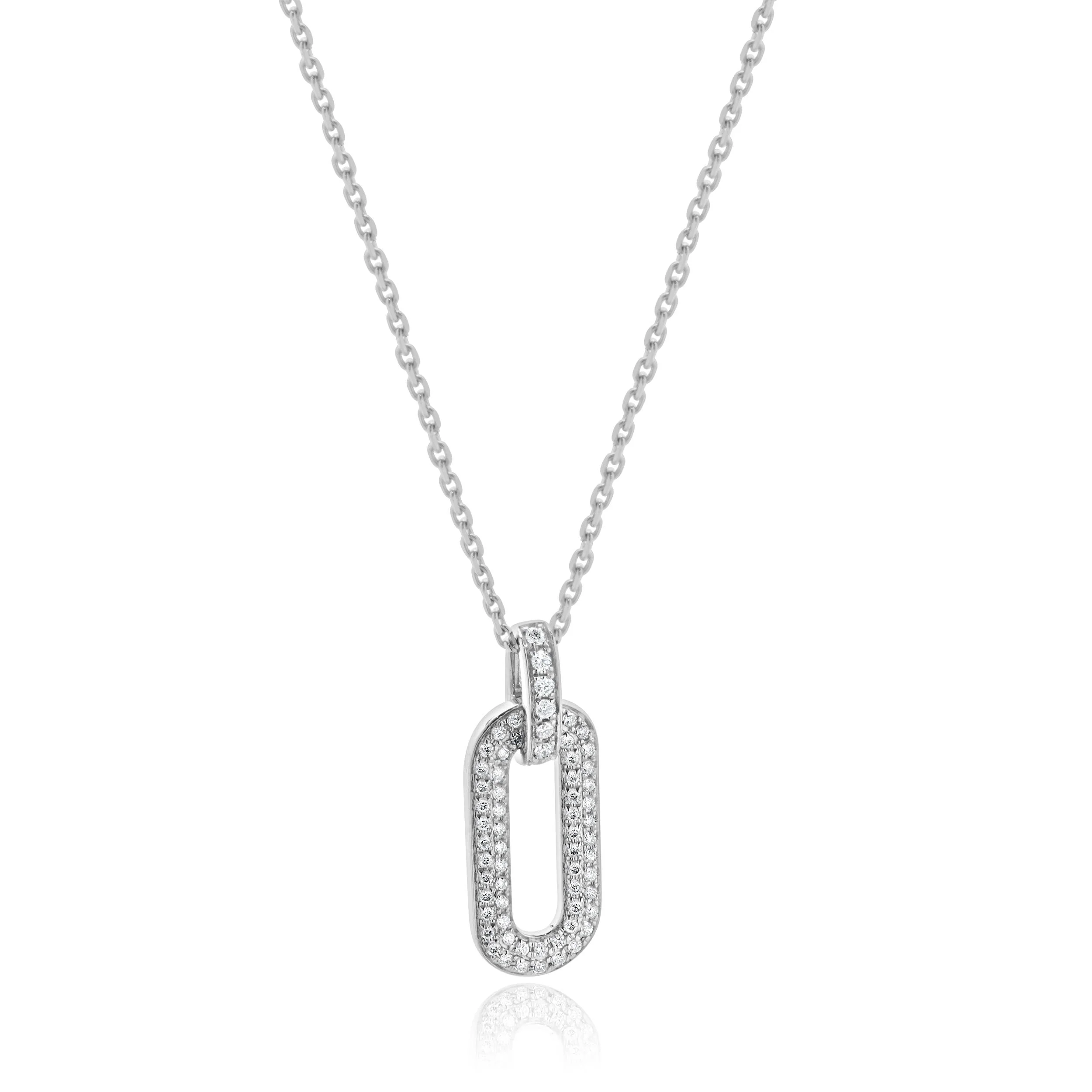 14 Karat White Gold Diamond Oval link Necklace