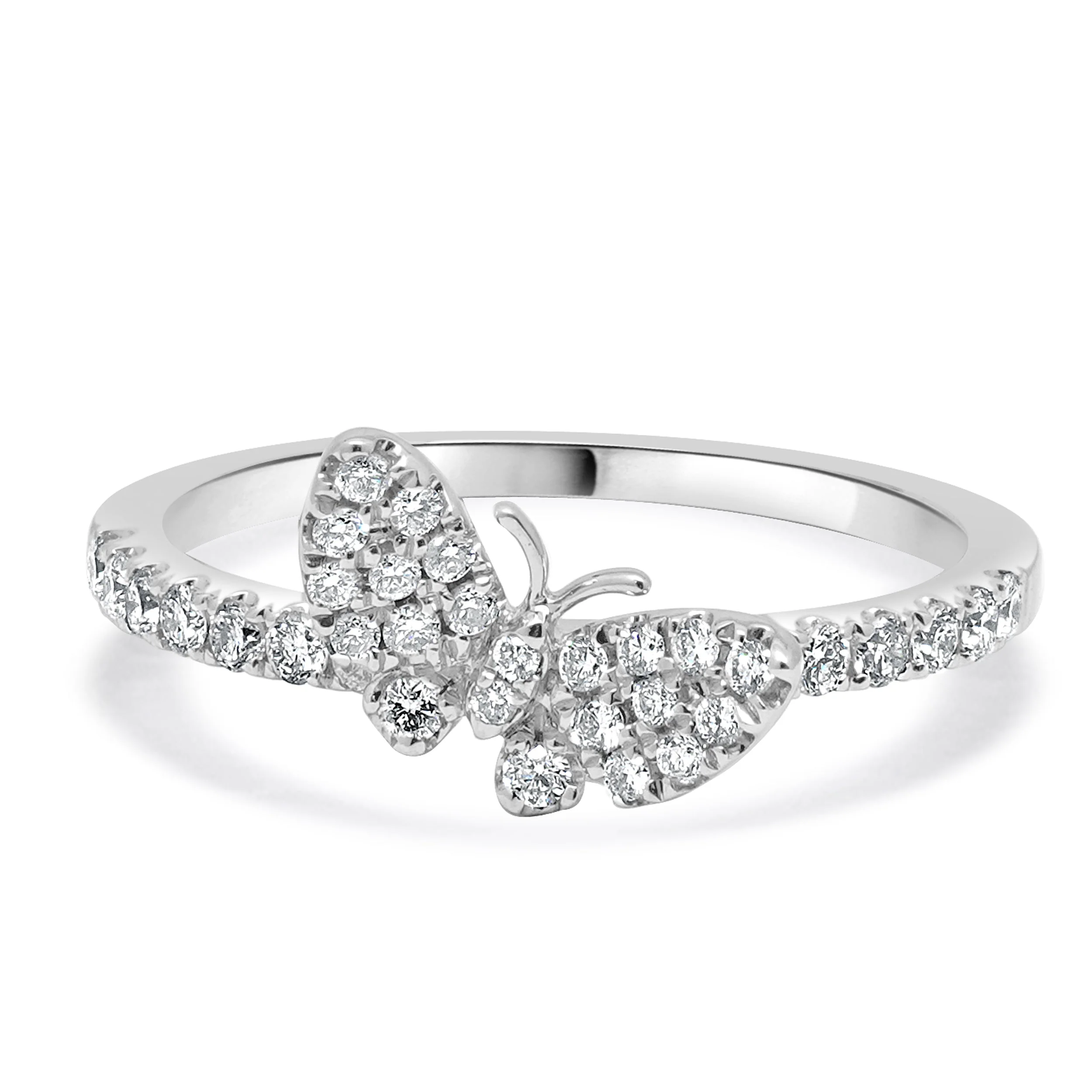 14 Karat White Gold Diamond Pave Butterfly Ring