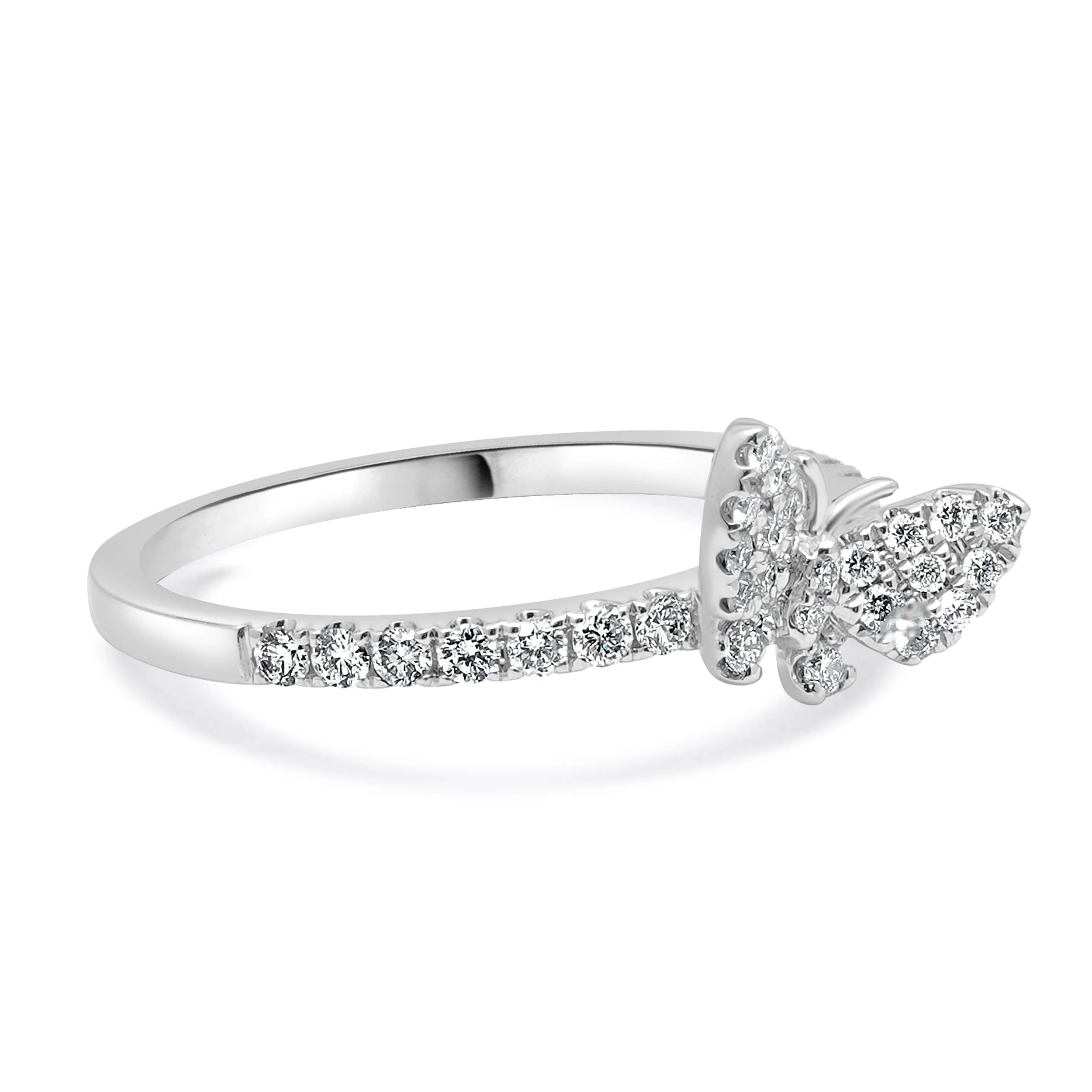 14 Karat White Gold Diamond Pave Butterfly Ring - Image 3