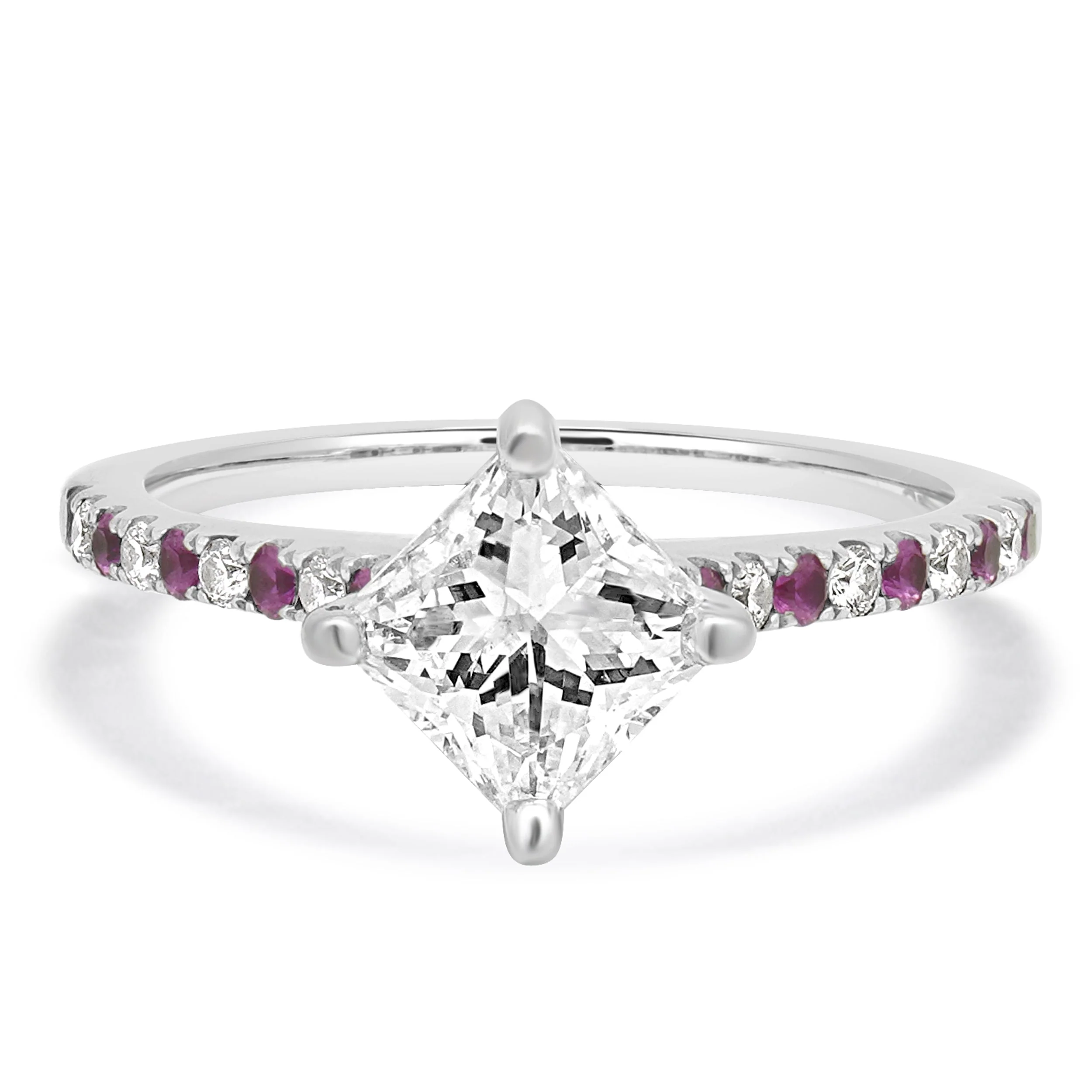 14 Karat White Gold Diamond & Ruby Engagement Ring