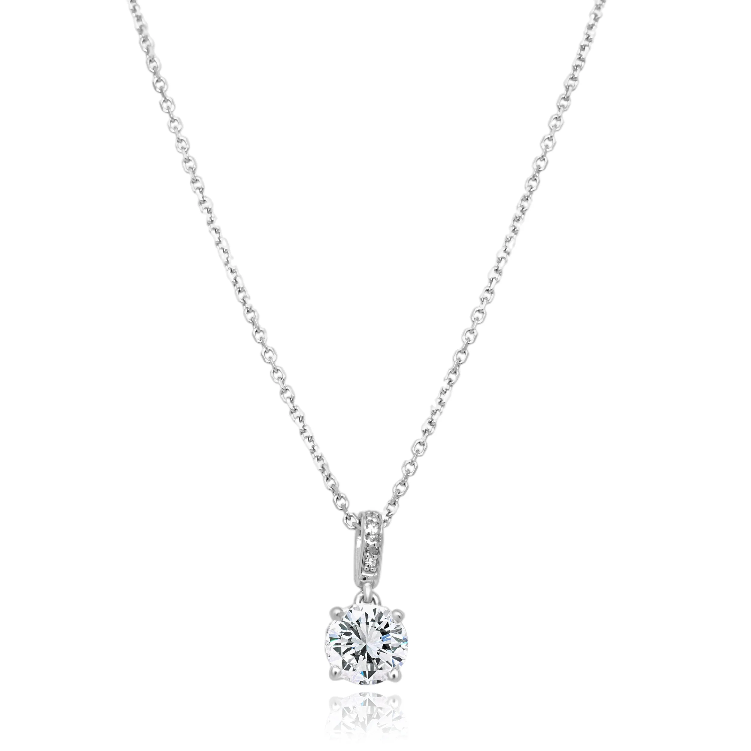 14 Karat White Gold Diamond Solitaire Pendant Necklace