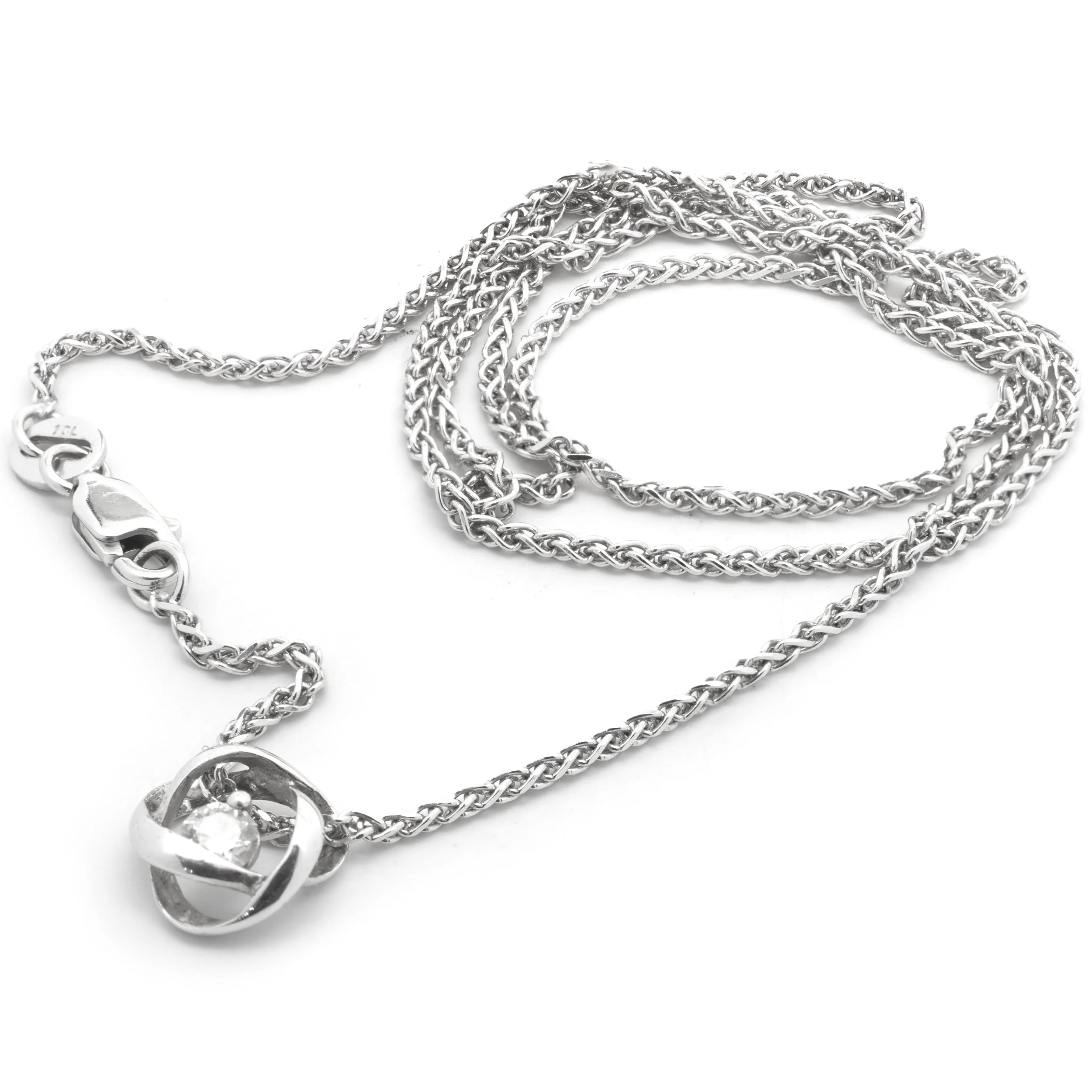 14 Karat White Gold Diamond Solitaire Swirl Necklace - Image 2