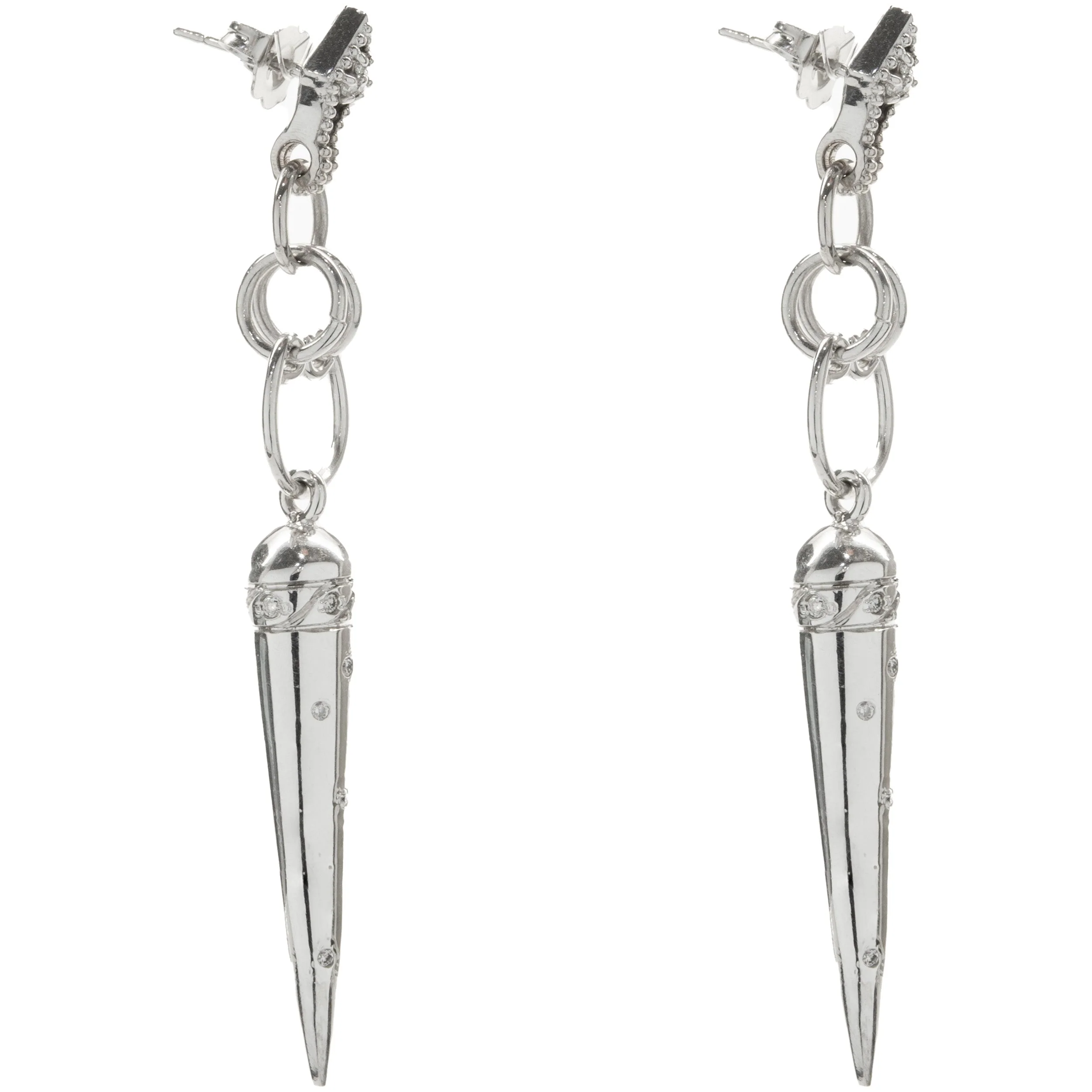 14 Karat White Gold Diamond Spike Drop Earrings - Image 2