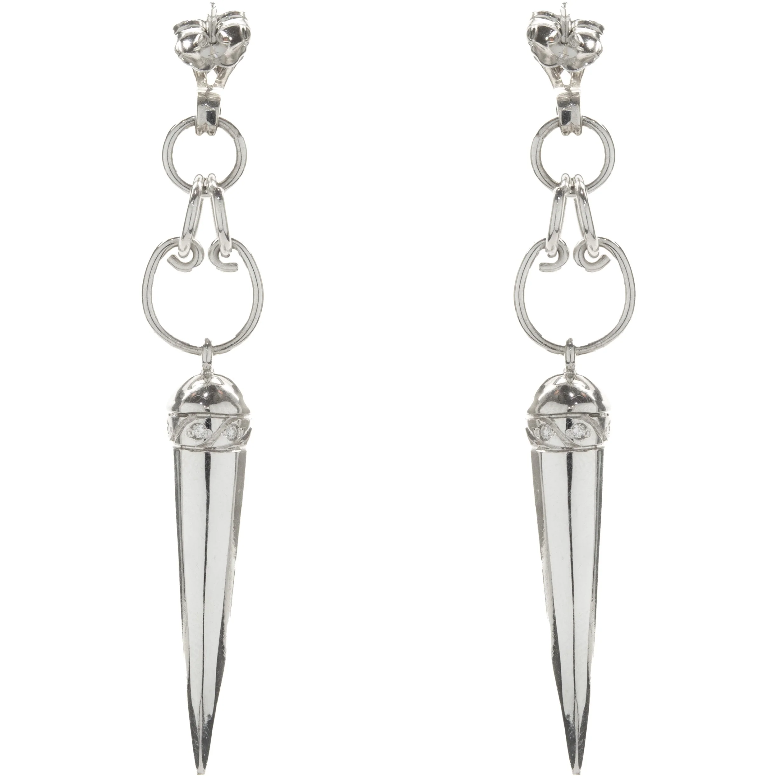 14 Karat White Gold Diamond Spike Drop Earrings - Image 3
