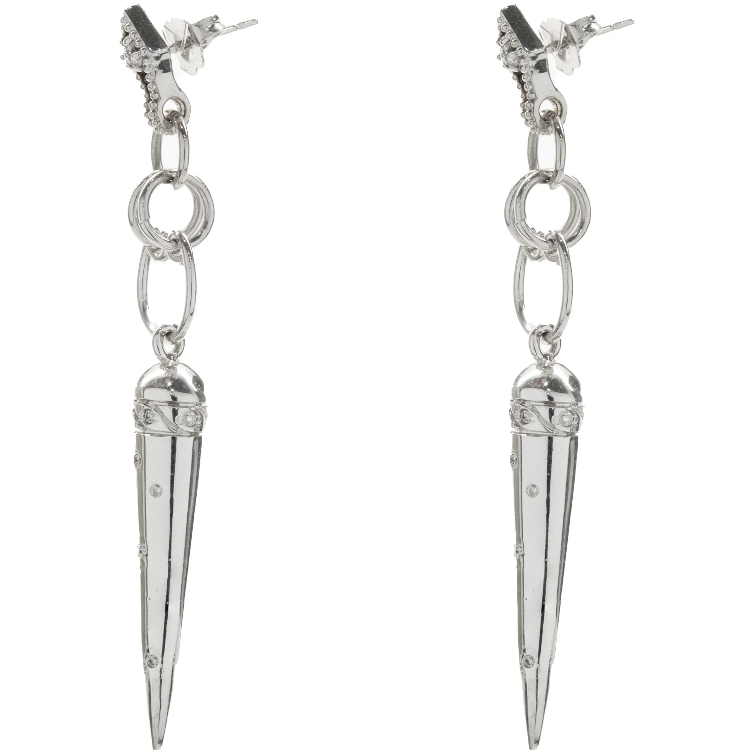 14 Karat White Gold Diamond Spike Drop Earrings - Image 4