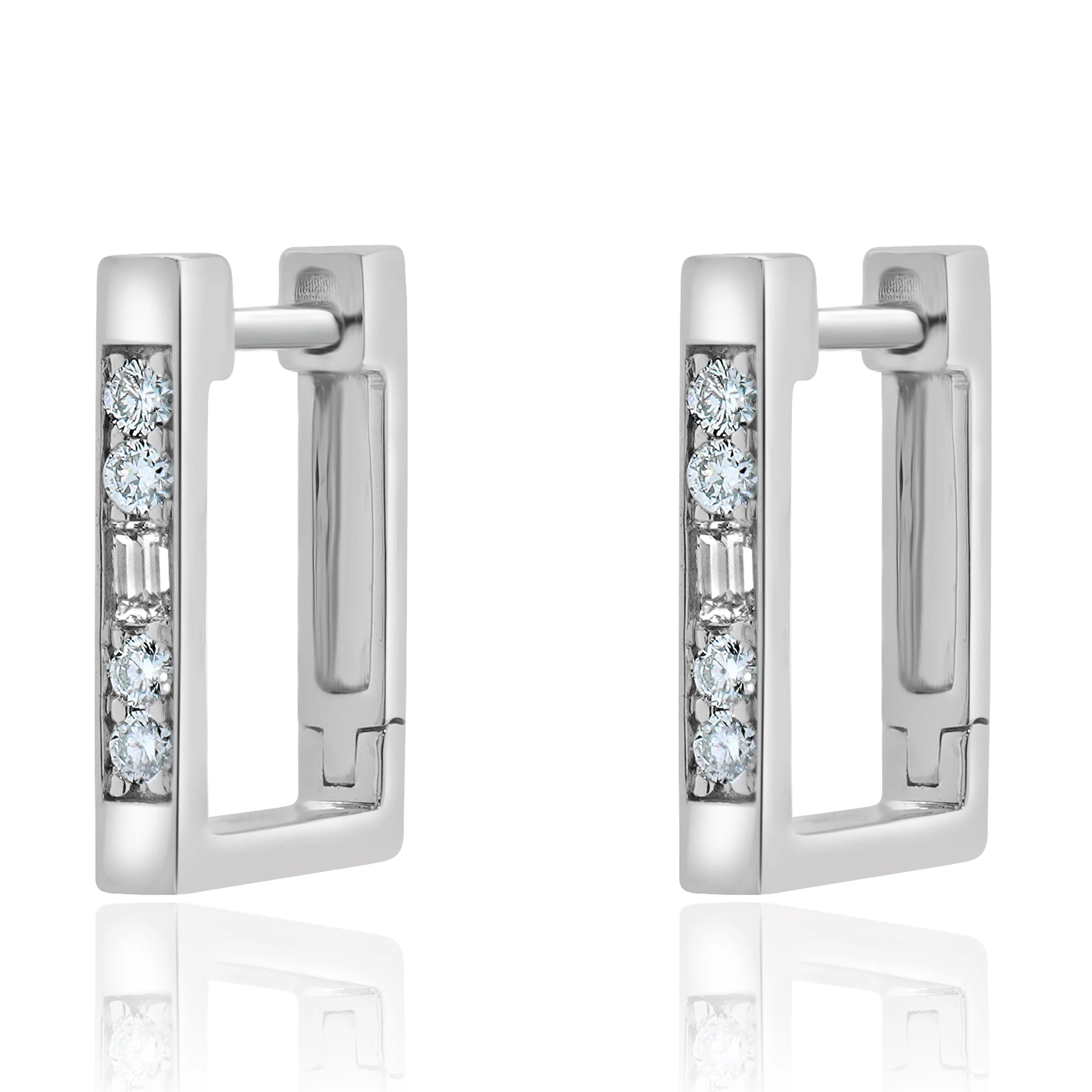 14 Karat White Gold Diamond Square Hoop Earrings