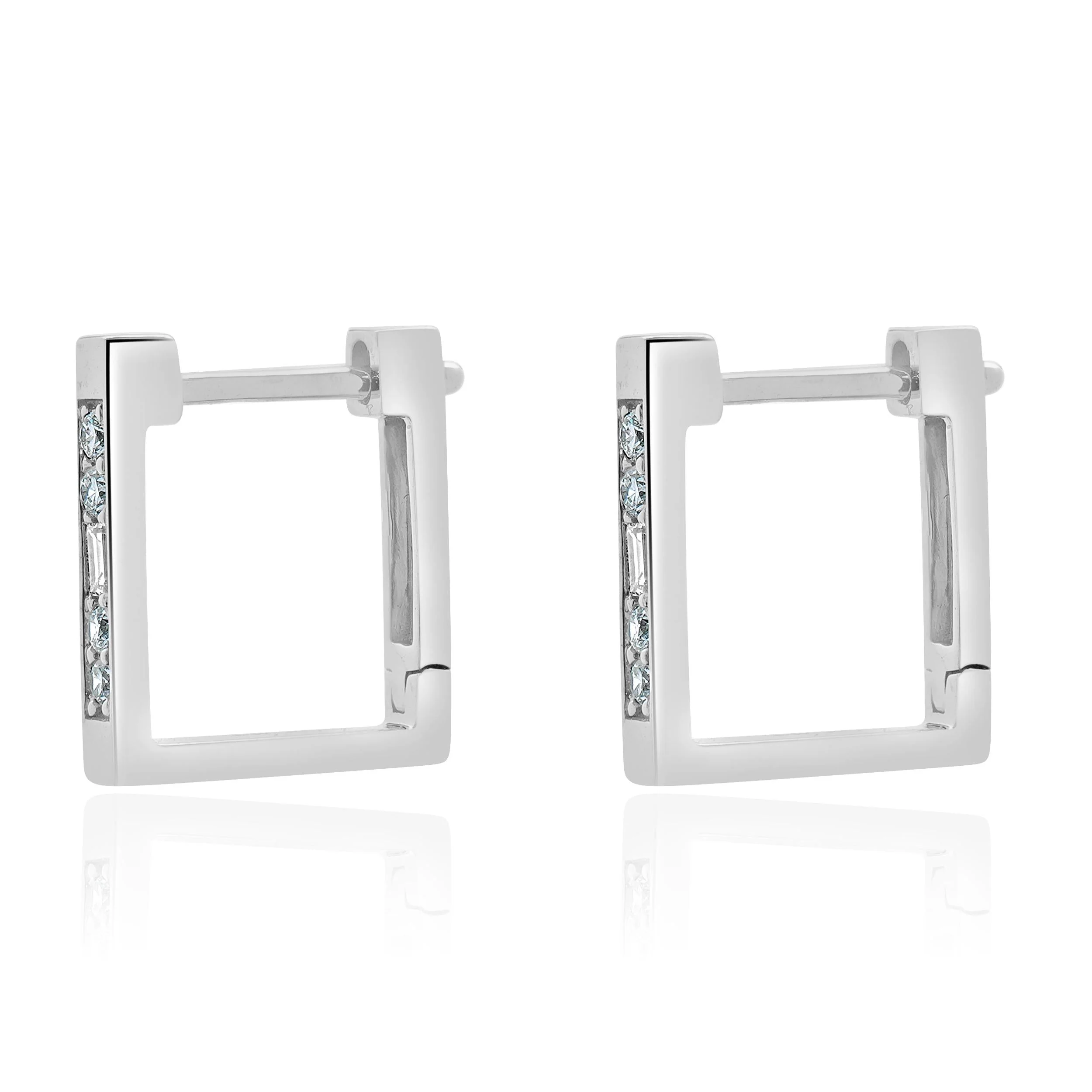 14 Karat White Gold Diamond Square Hoop Earrings - Image 2