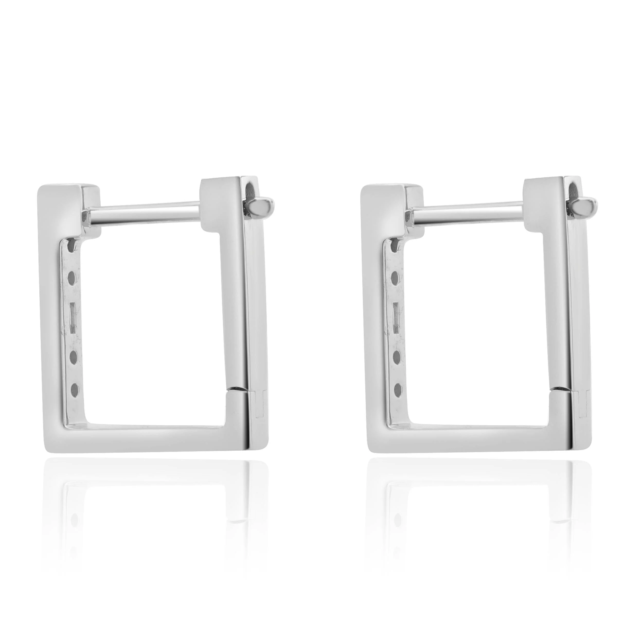 14 Karat White Gold Diamond Square Hoop Earrings - Image 3