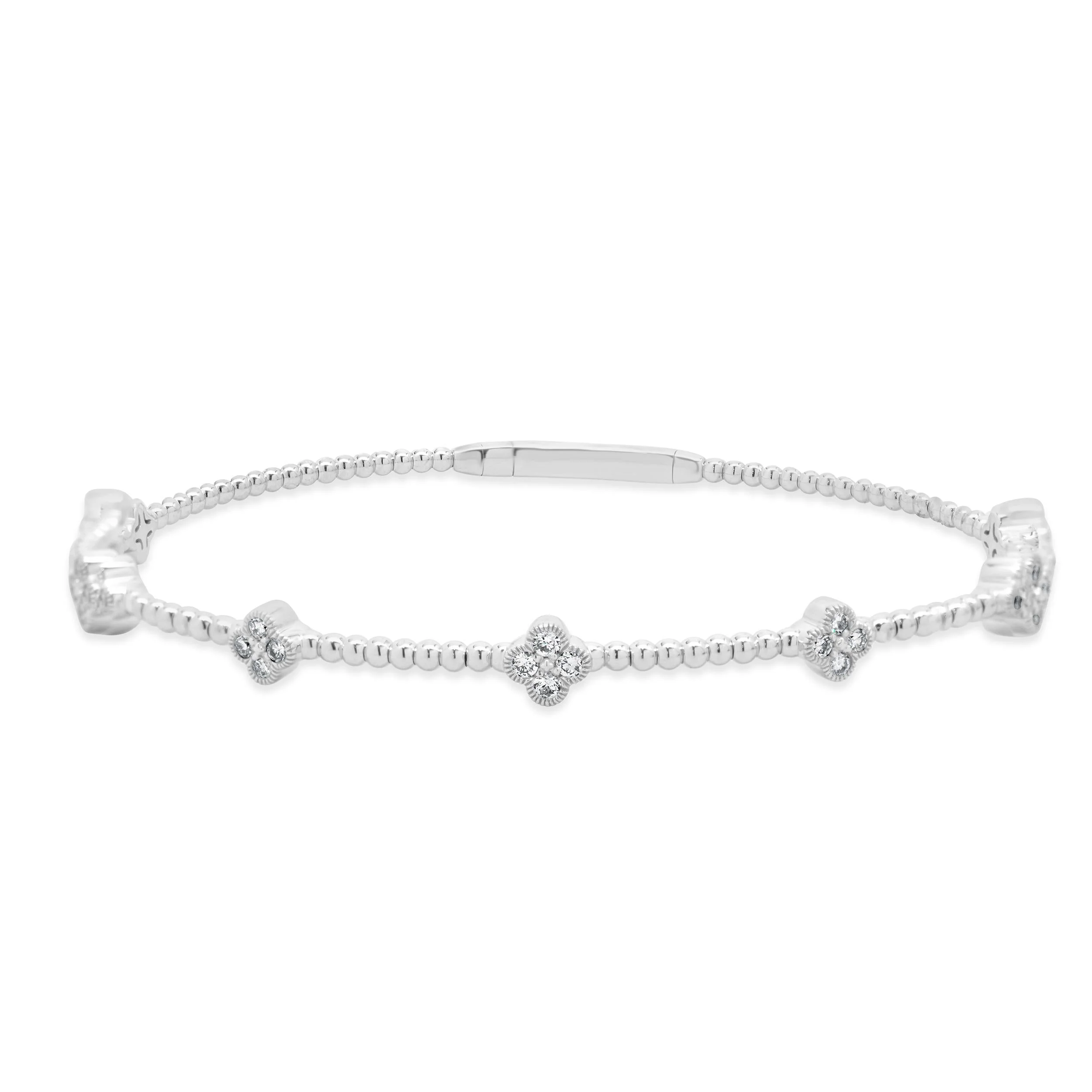 14 Karat White Gold Diamond Station Bangle