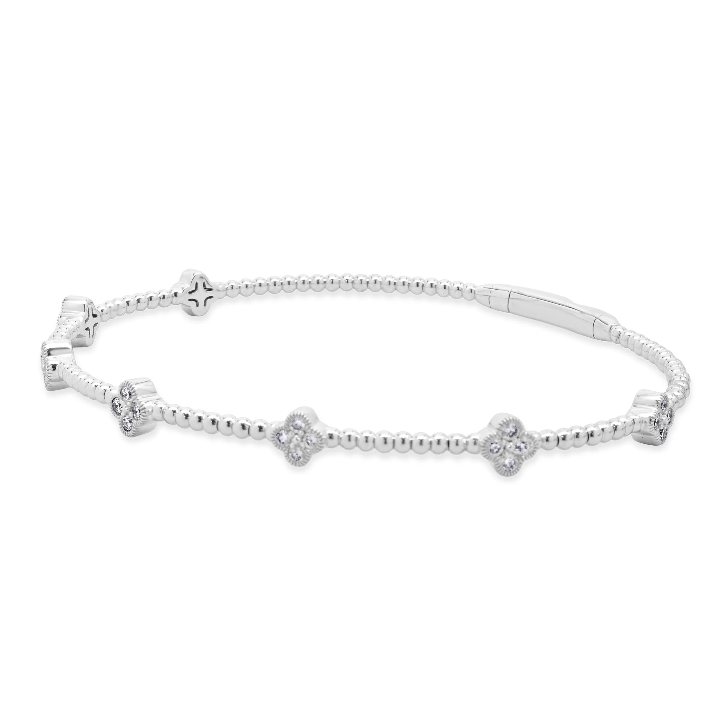 14 Karat White Gold Diamond Station Bangle - Image 3